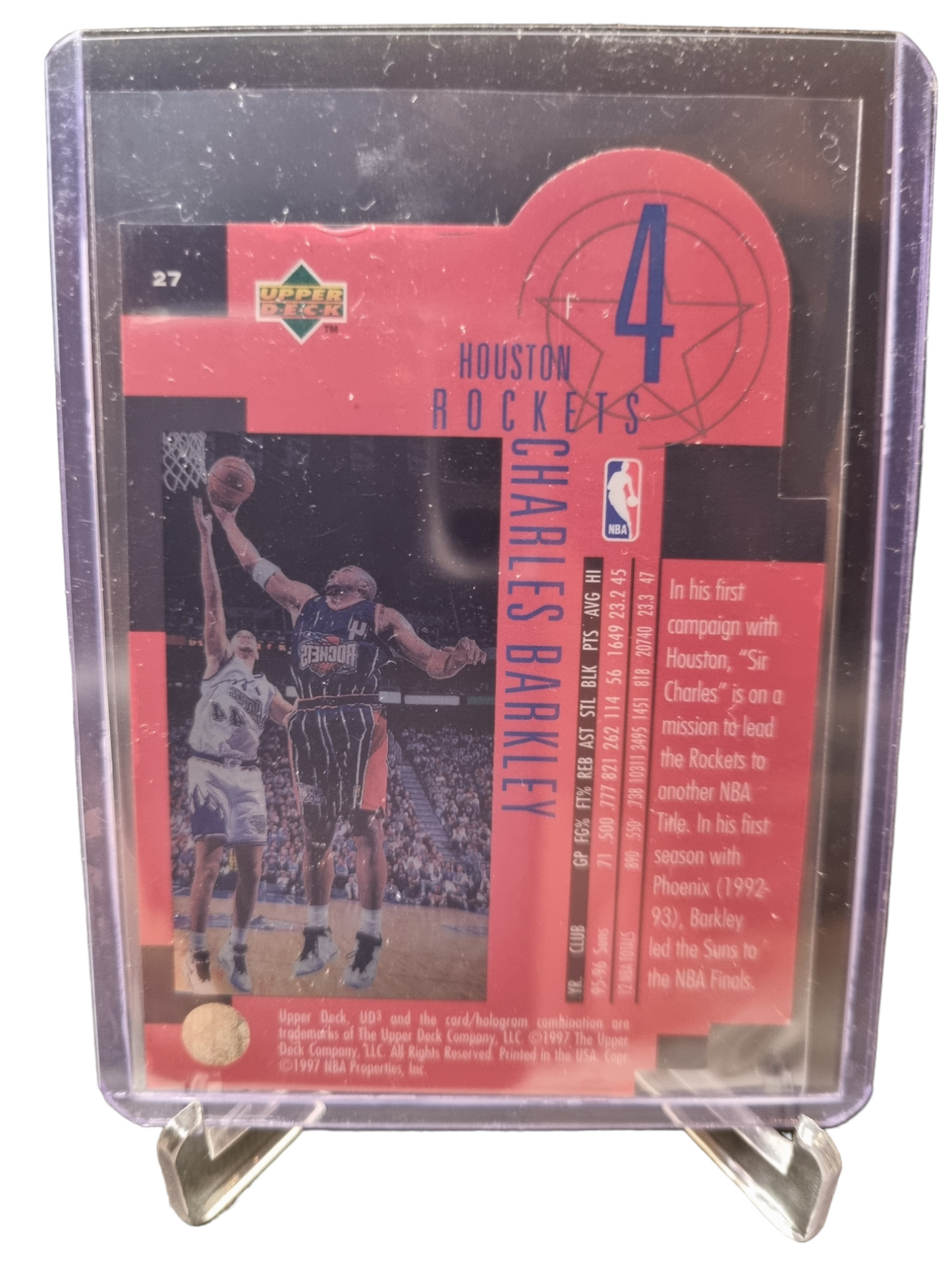 1997 Upper Deck #27 Charles Barkley Star Focus Die Cut Hologram Card