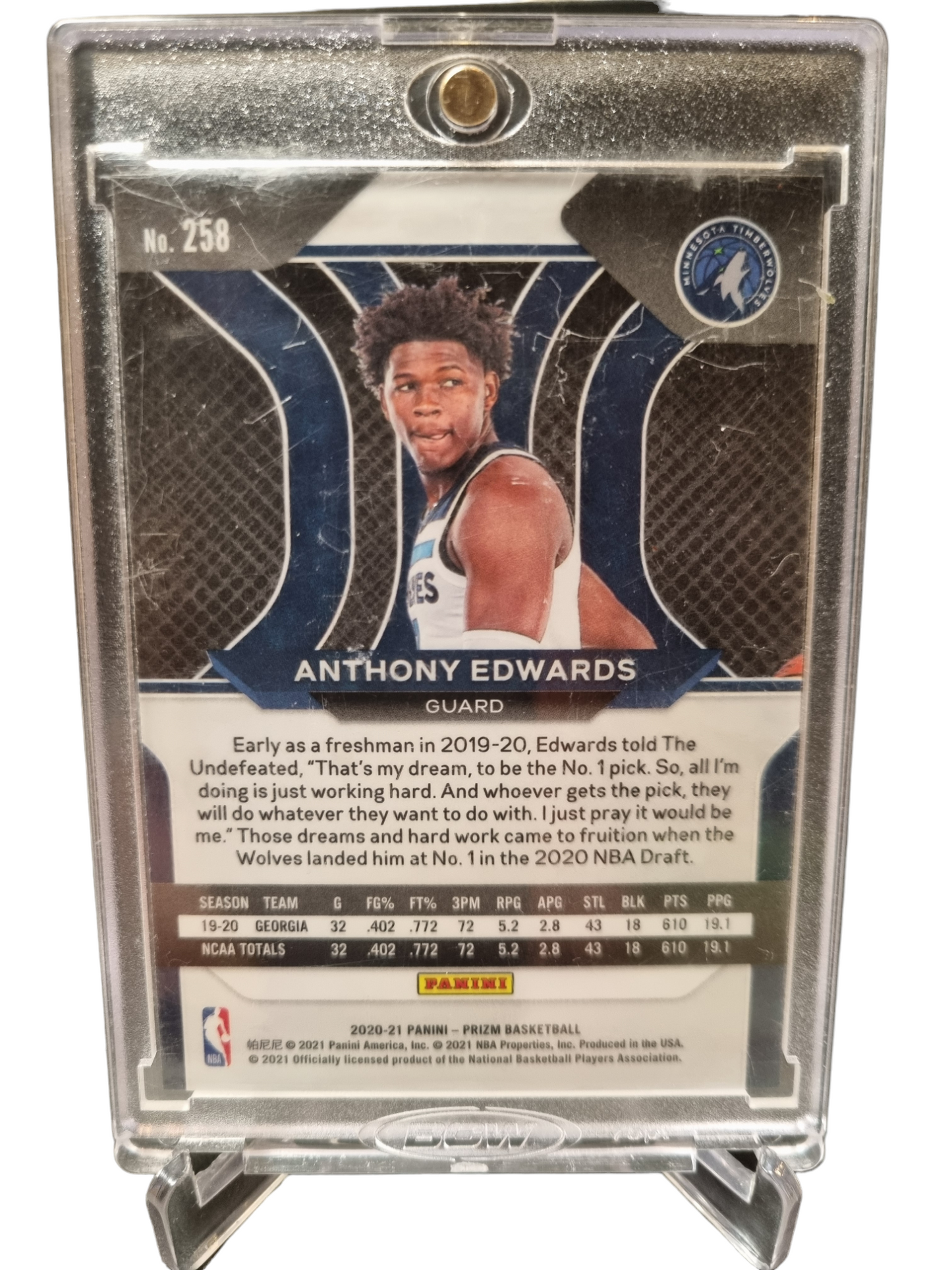 2020-21 Panini Prizm #258 Anthony Edwards Rookie Card