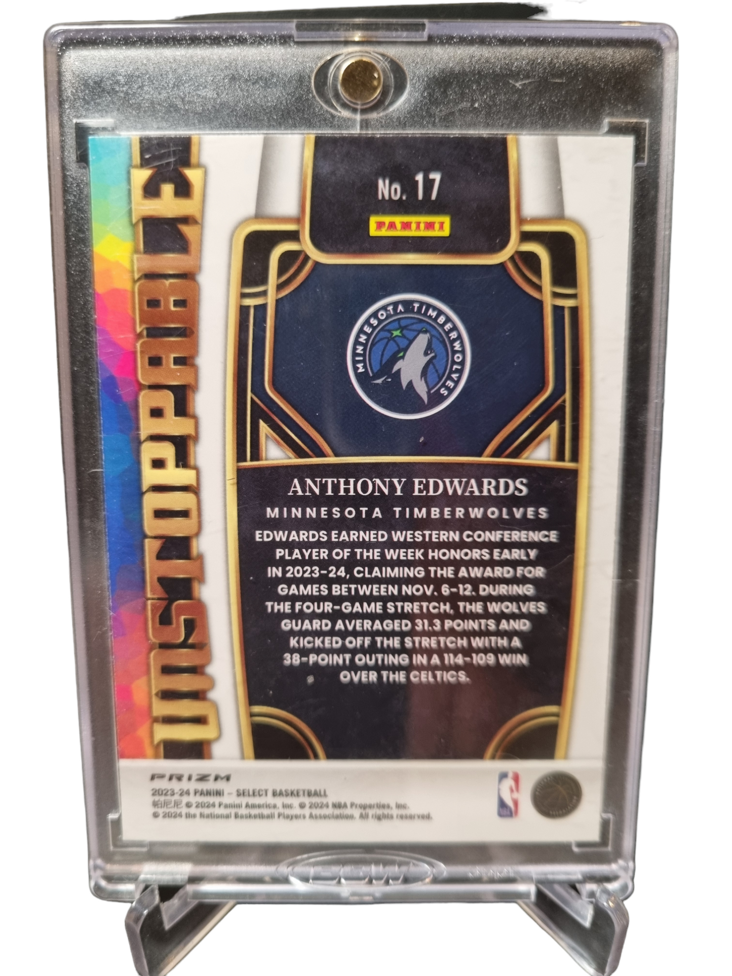 2023-24 Panini Select #17 Anthony Edwards Unstoppable Silver Prizm