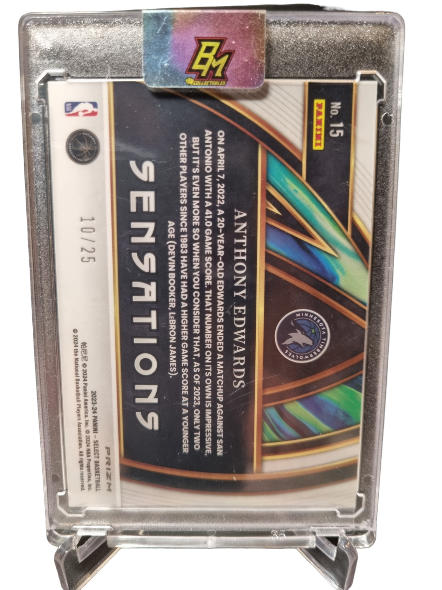 2023-24 Panini Select #15 Anthony Edwards Sensations Silver Prizm Case Hit SSP 10/25