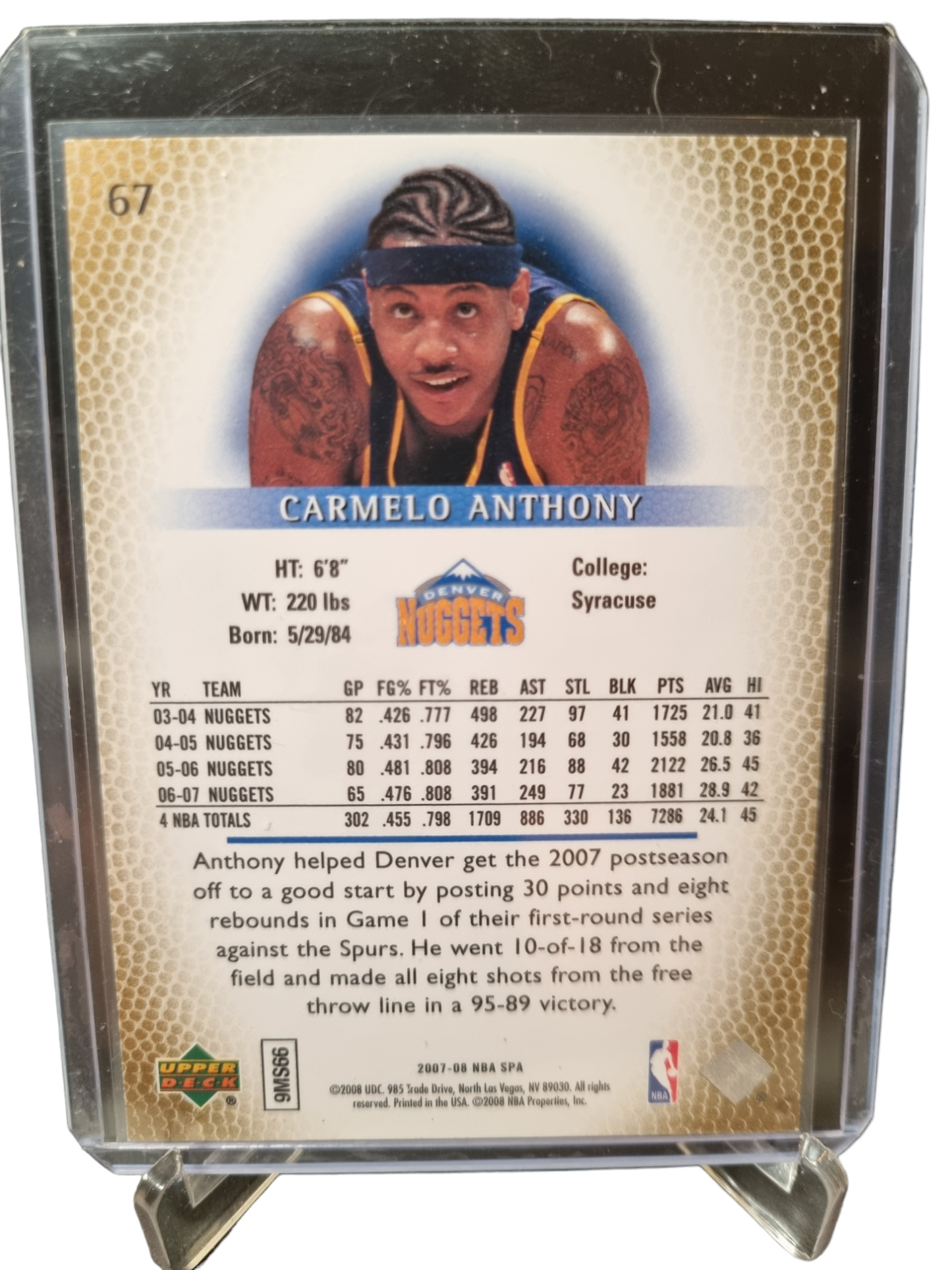 2007-08 Upper Deck #67 Carmelo Anthony SP Authentic