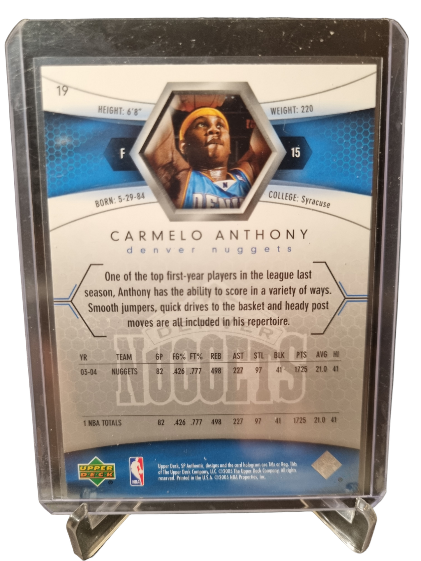 2005 Upper Deck #19 Carmelo Anthony SP Authentic