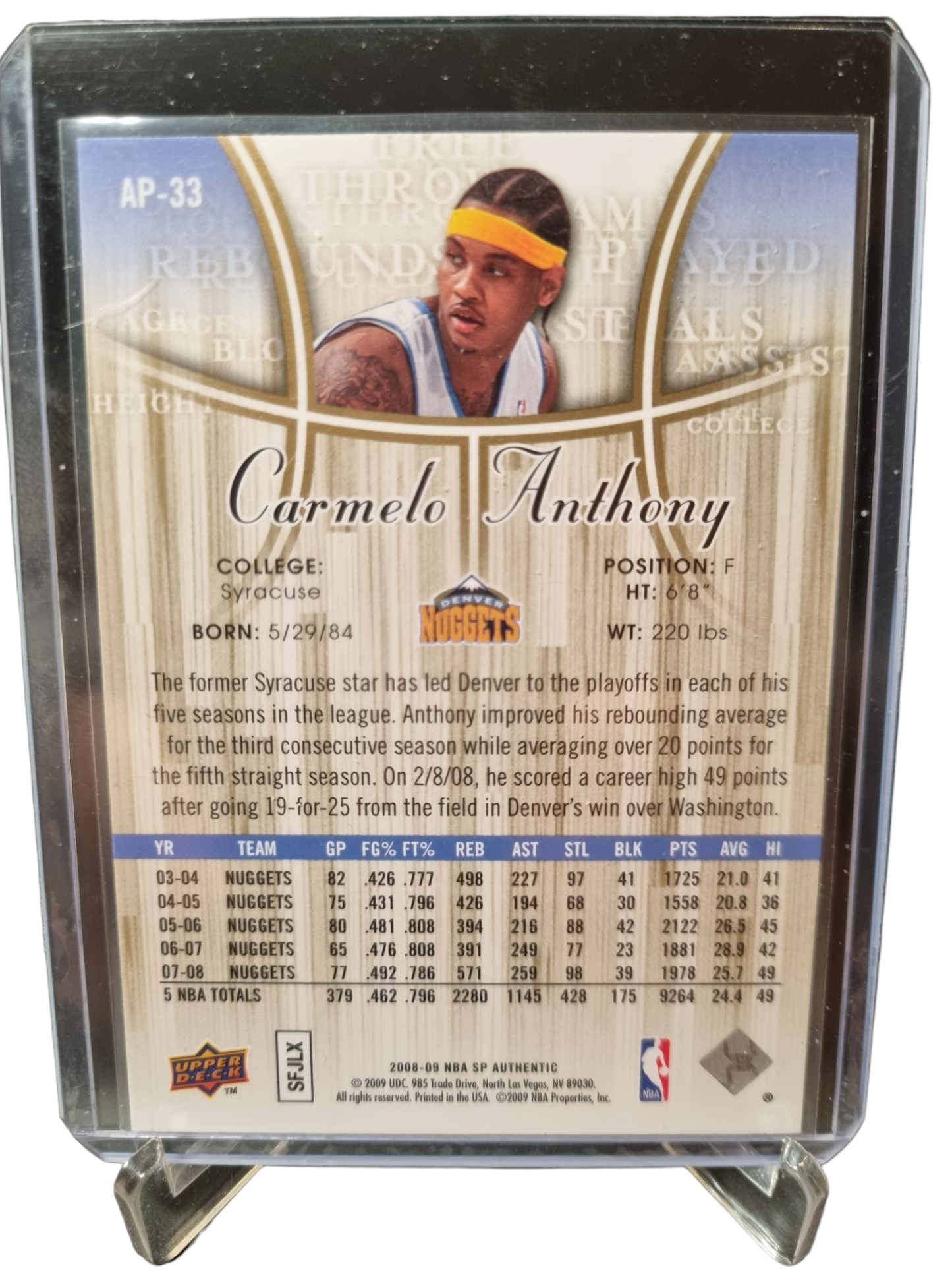 2008-09 Upper Deck #AP-33 Carmelo Anthony SP Authentic Profiles