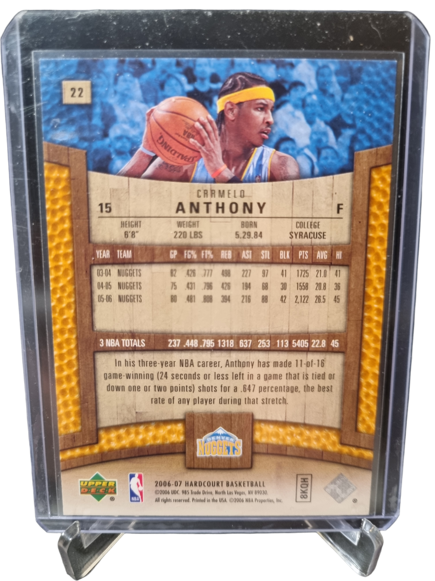 2006-07 Upper Deck #22 Carmelo Anthony Hard Court