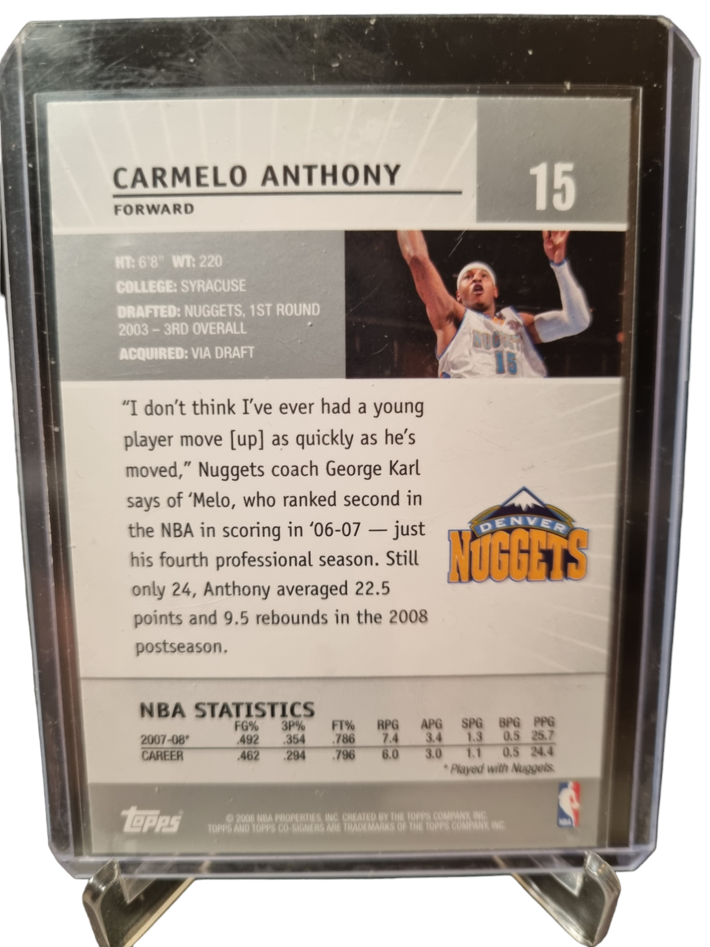 2008-09 Topps #15 Carmelo Anthony Topps Co Signers