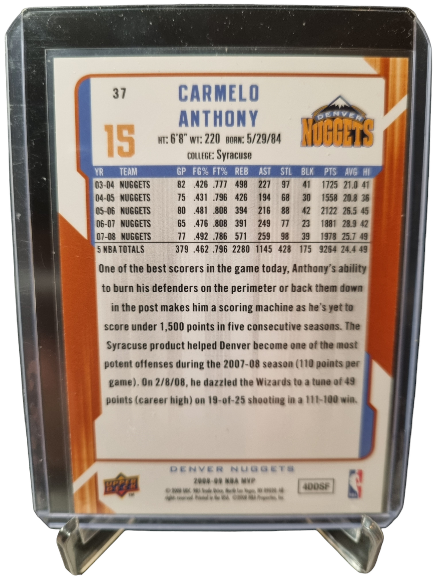 2008-09 Upper Deck #37 Carmelo Anthony MVP