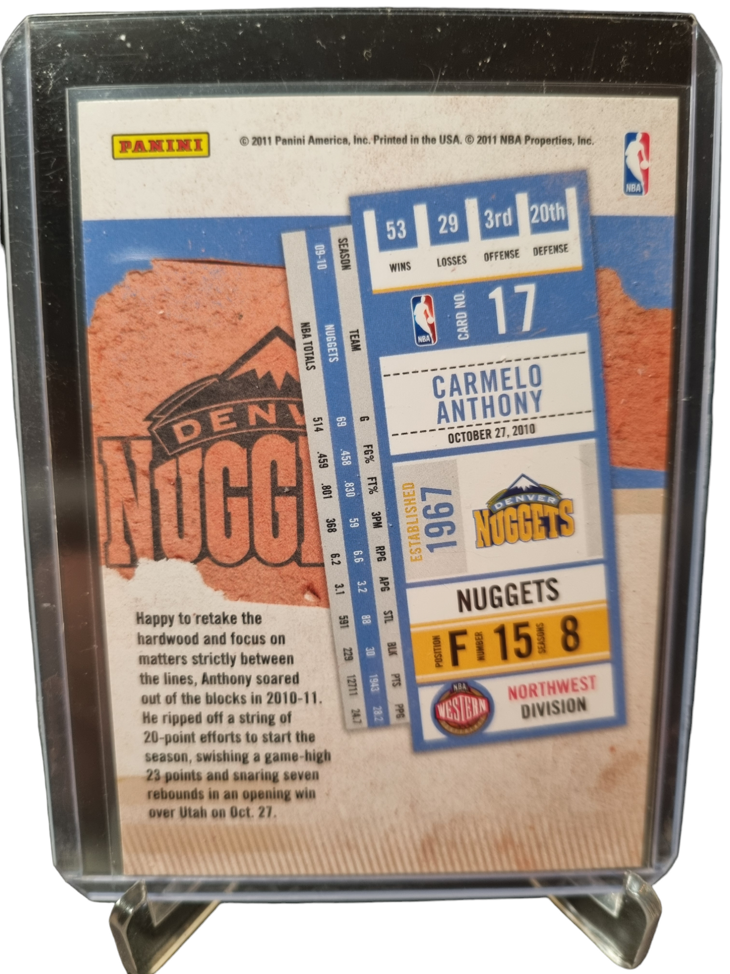 2011 Panini Contenders #17 Carmelo Anthony Season Ticket