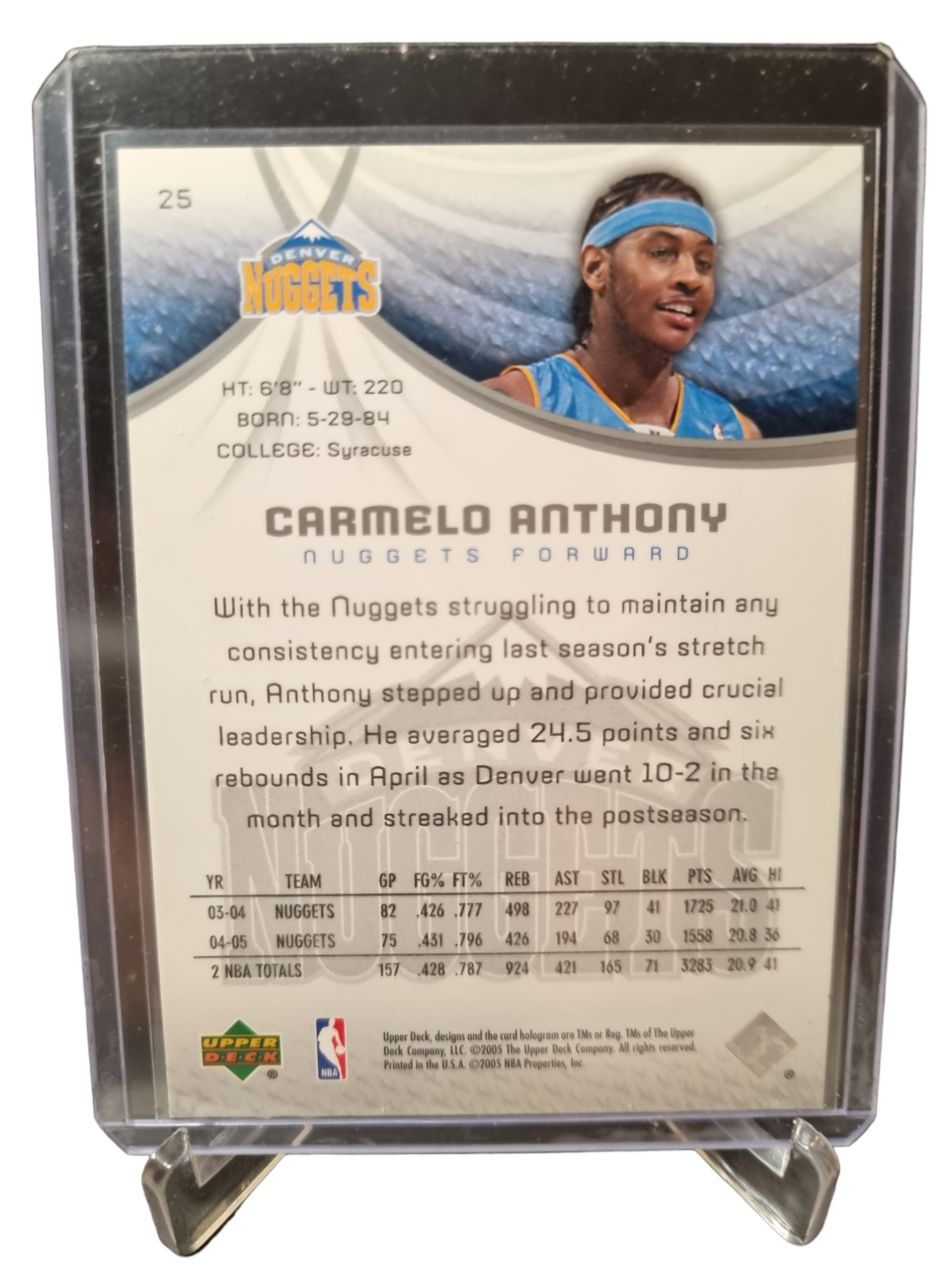 2005 Upper Deck #25 Carmelo Anthony SP Game Used Edition