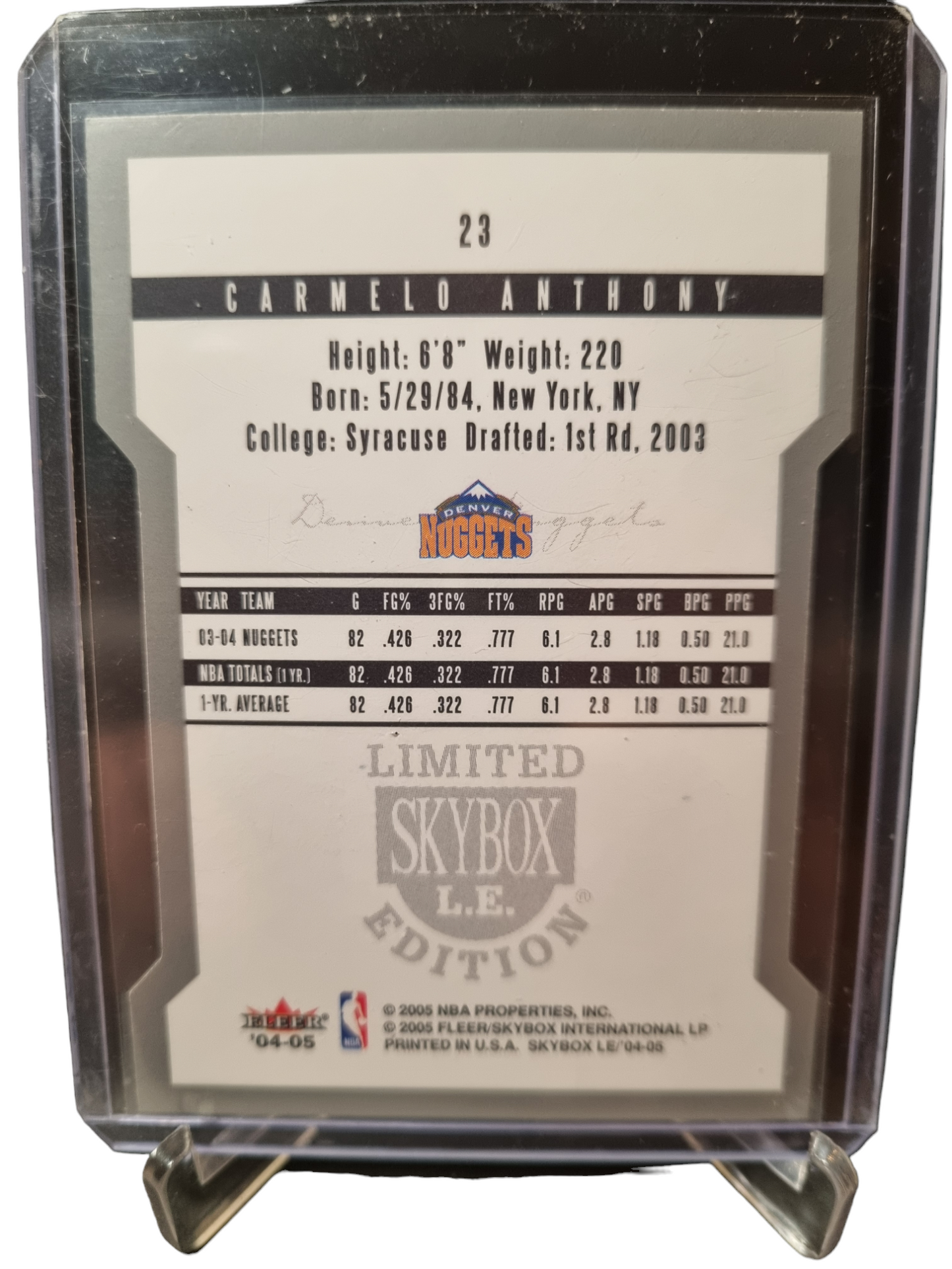 2004-05 Skybox #23 Carmelo Anthony Skybox Limited Edition Die Cut