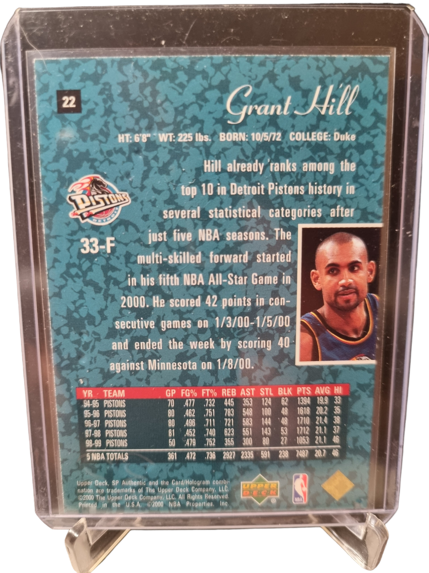 2000 Upper Deck #22 Grant Hill SP Authentic