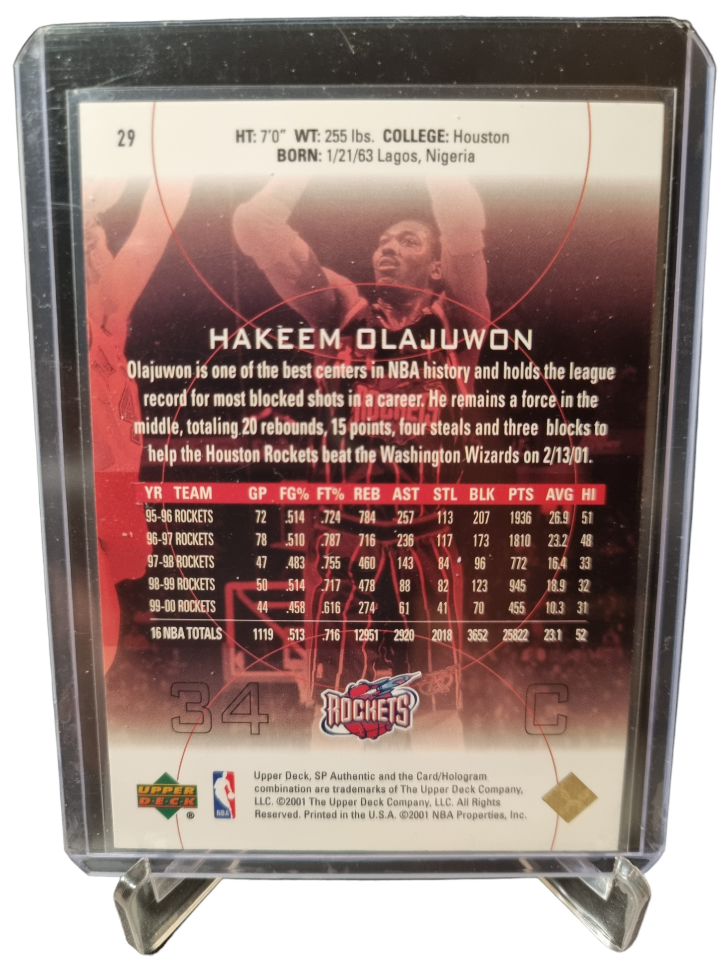 2001 Upper Deck #29 Hakeem Olajuwon SP Authentic