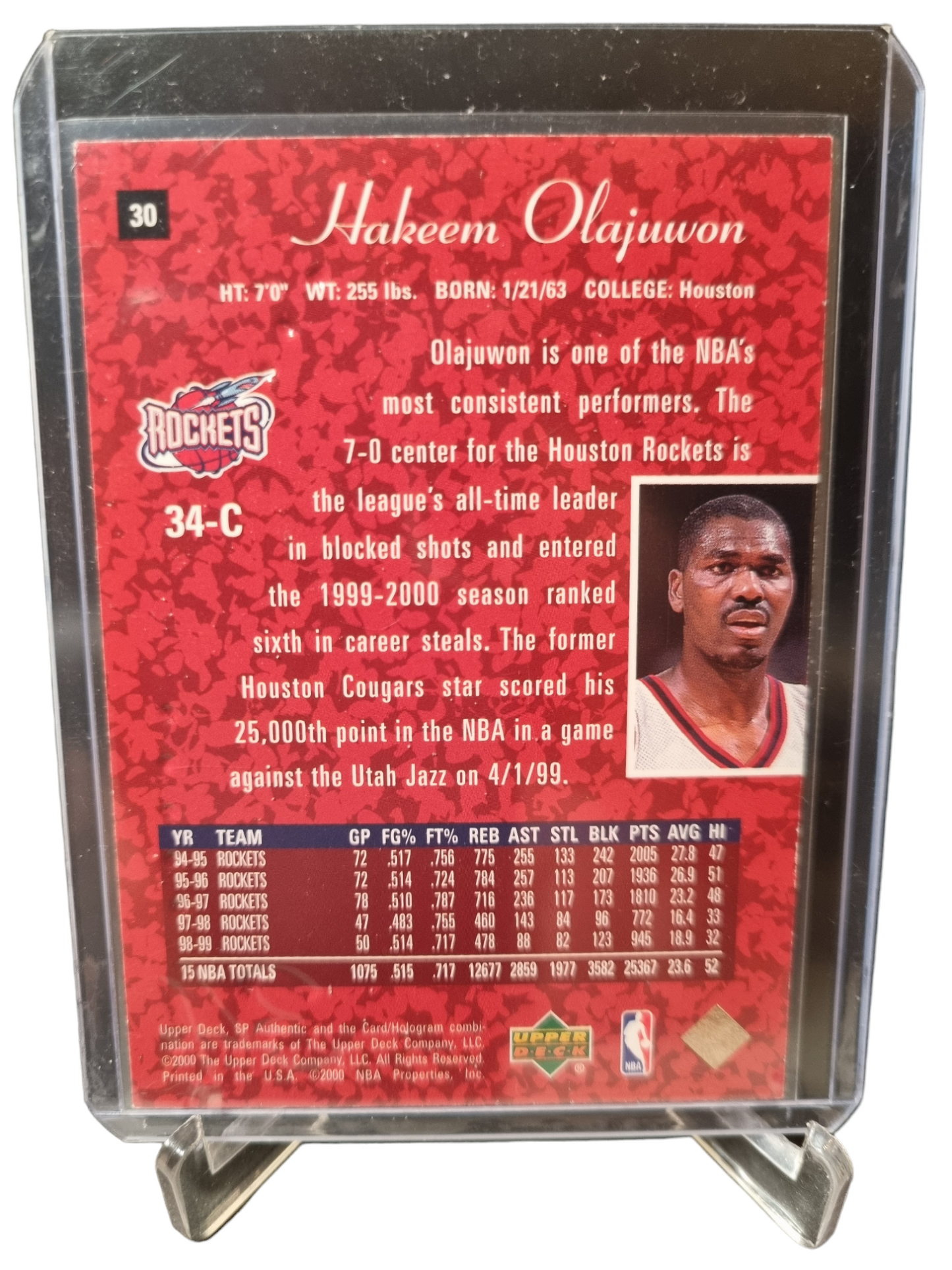 2000 Upper Deck #30 Hakeem Olajuwon SP Authentic