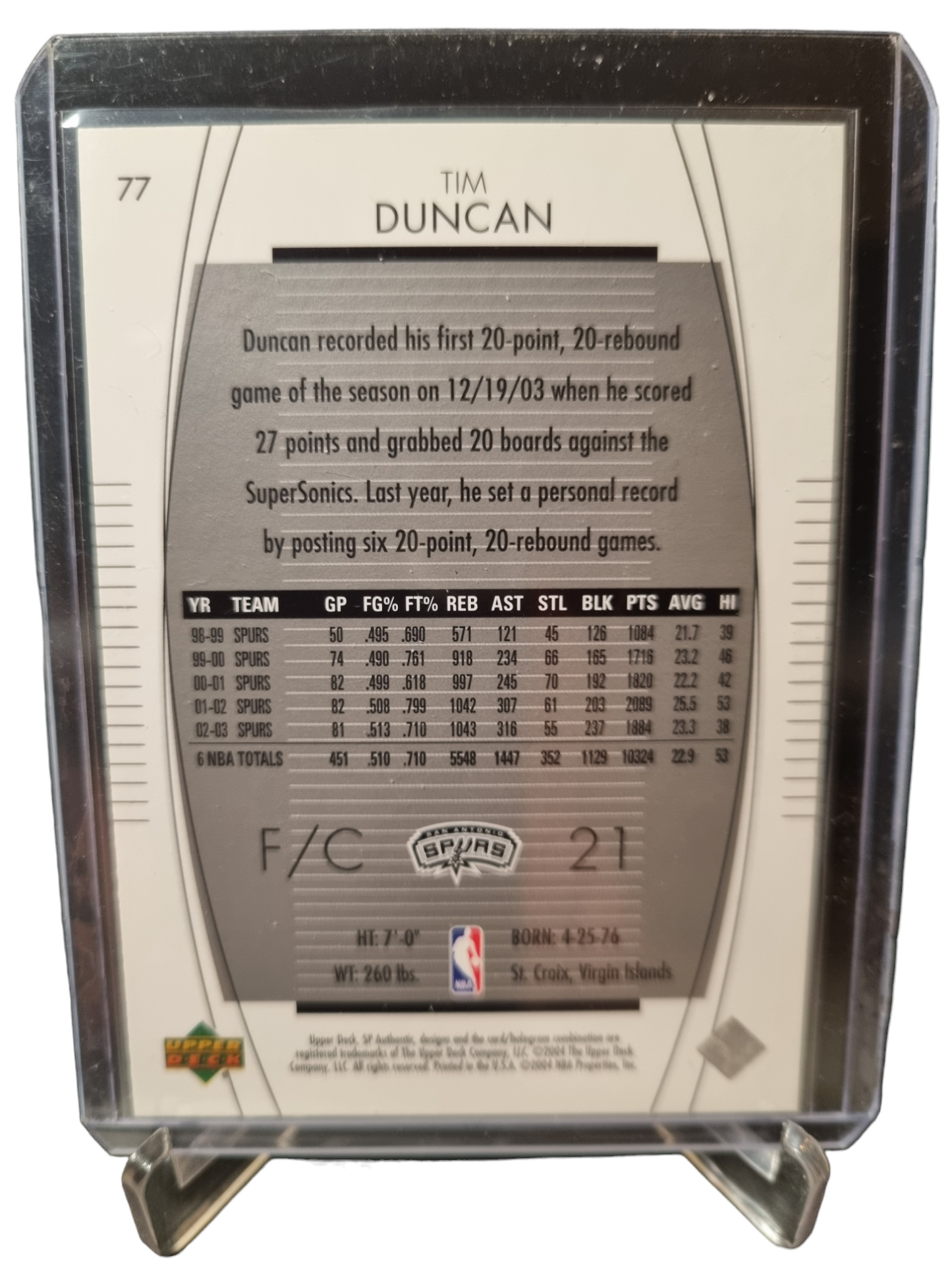 2004 Upper Deck #77 Tim Duncan SP Authentic