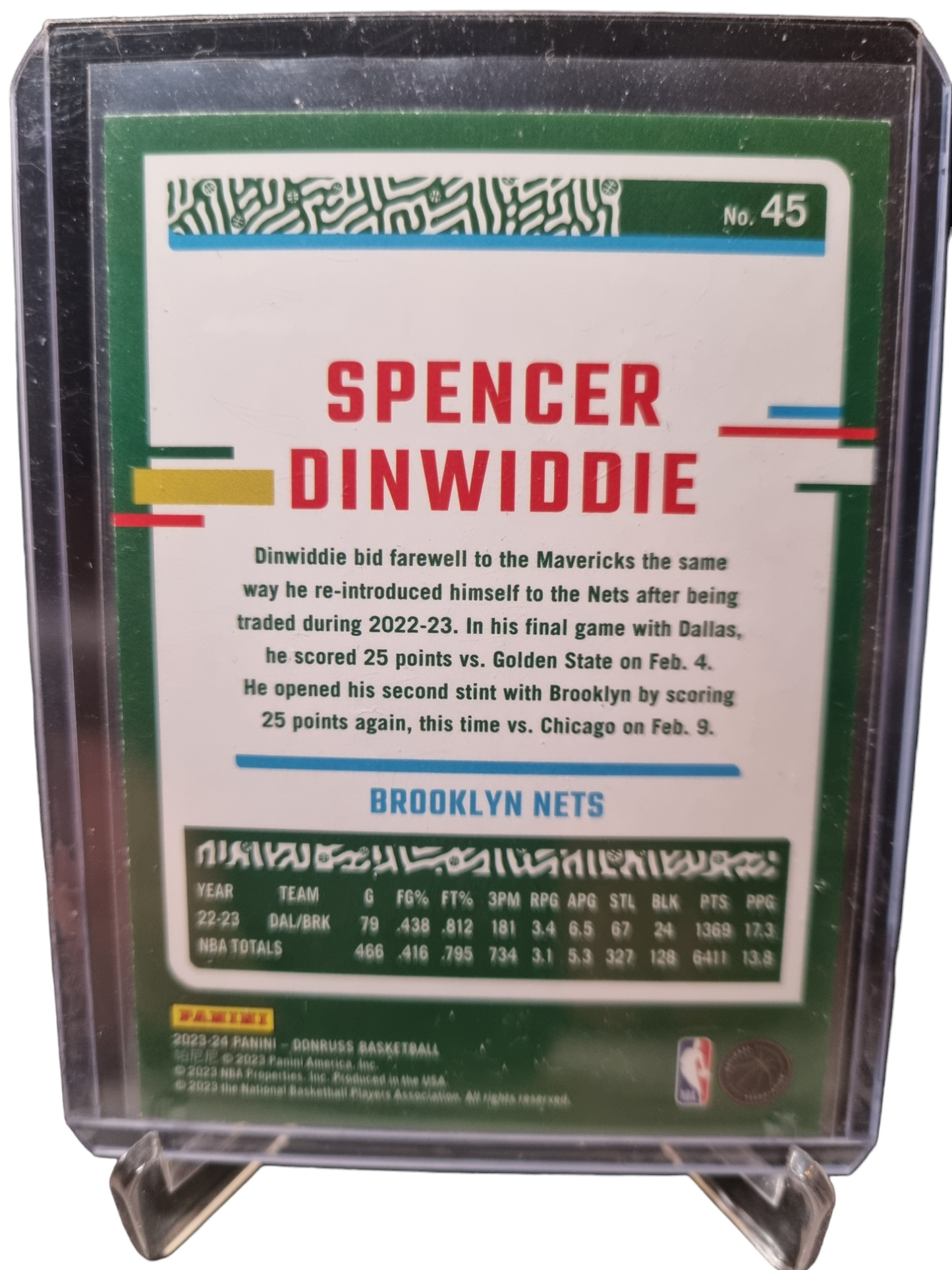 2023-24 Panini Donruss #45 Spencer Dinwiddie Green Laser Holo