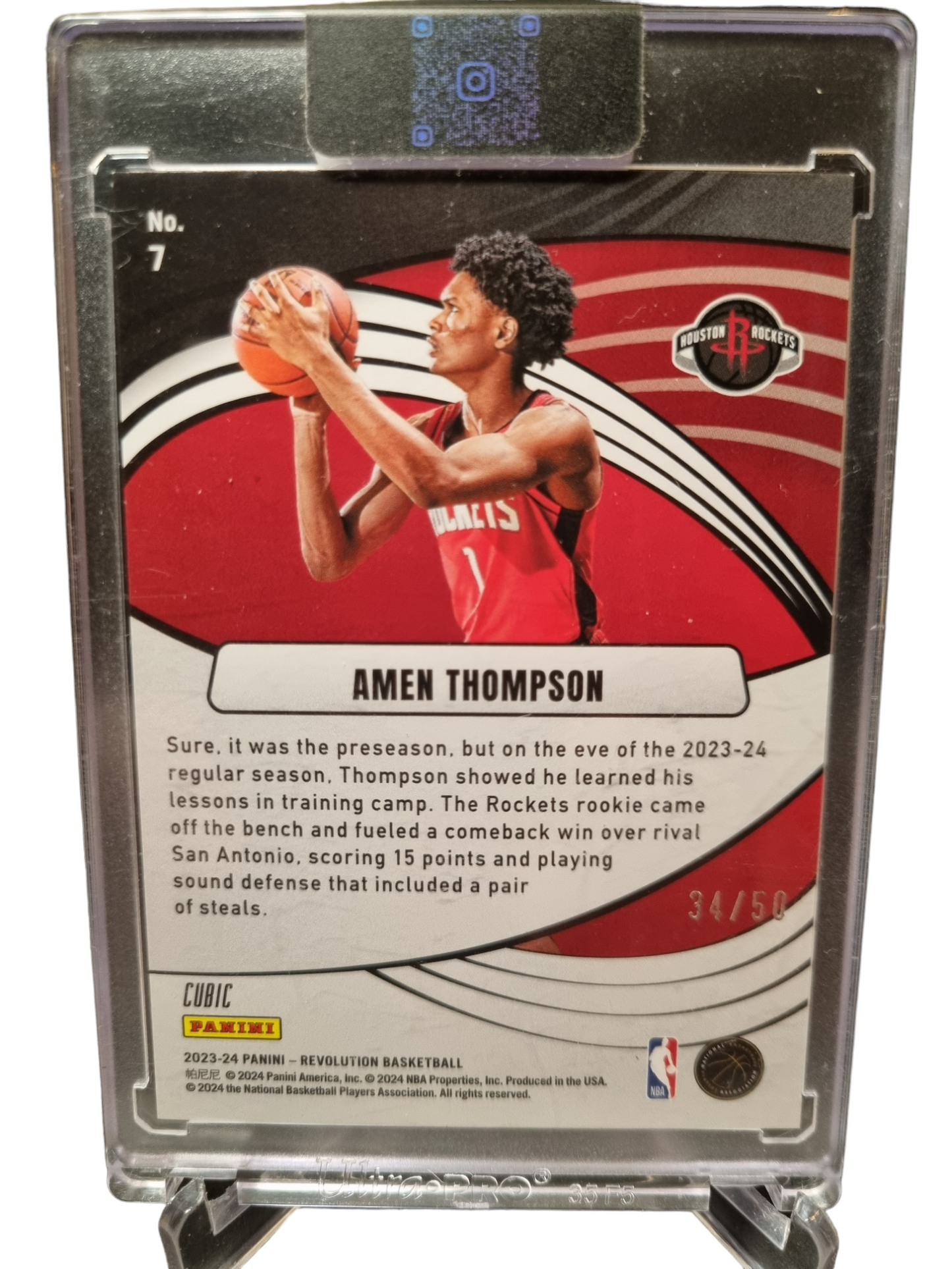 2023-24 Panini Revolution #7 Amen Thompson Rookie Card Supernova Cubic 34/50