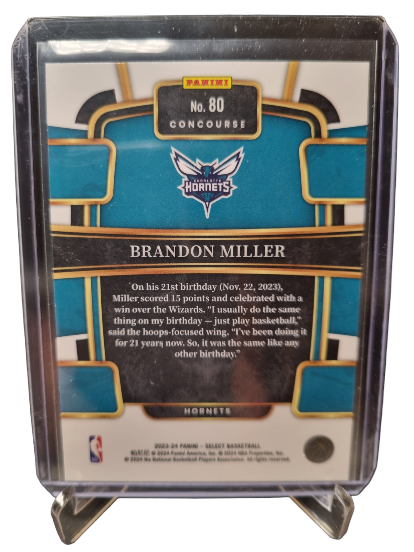 2023-24 Panini Select #80 Brandon Miller Rookie Card Concourse