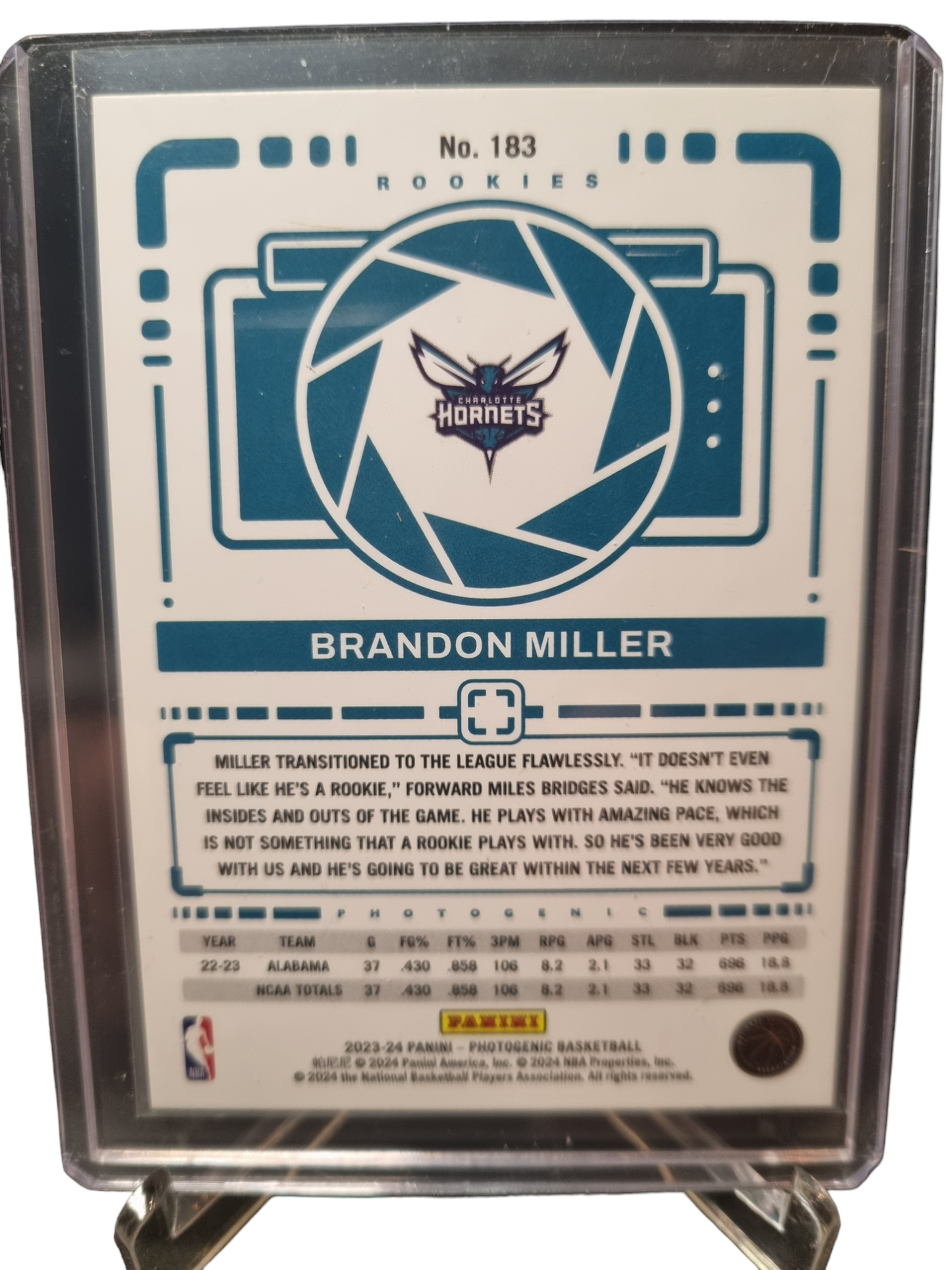 2023-24 Panini Photogenic #183 Brandon Miller Rookie Card