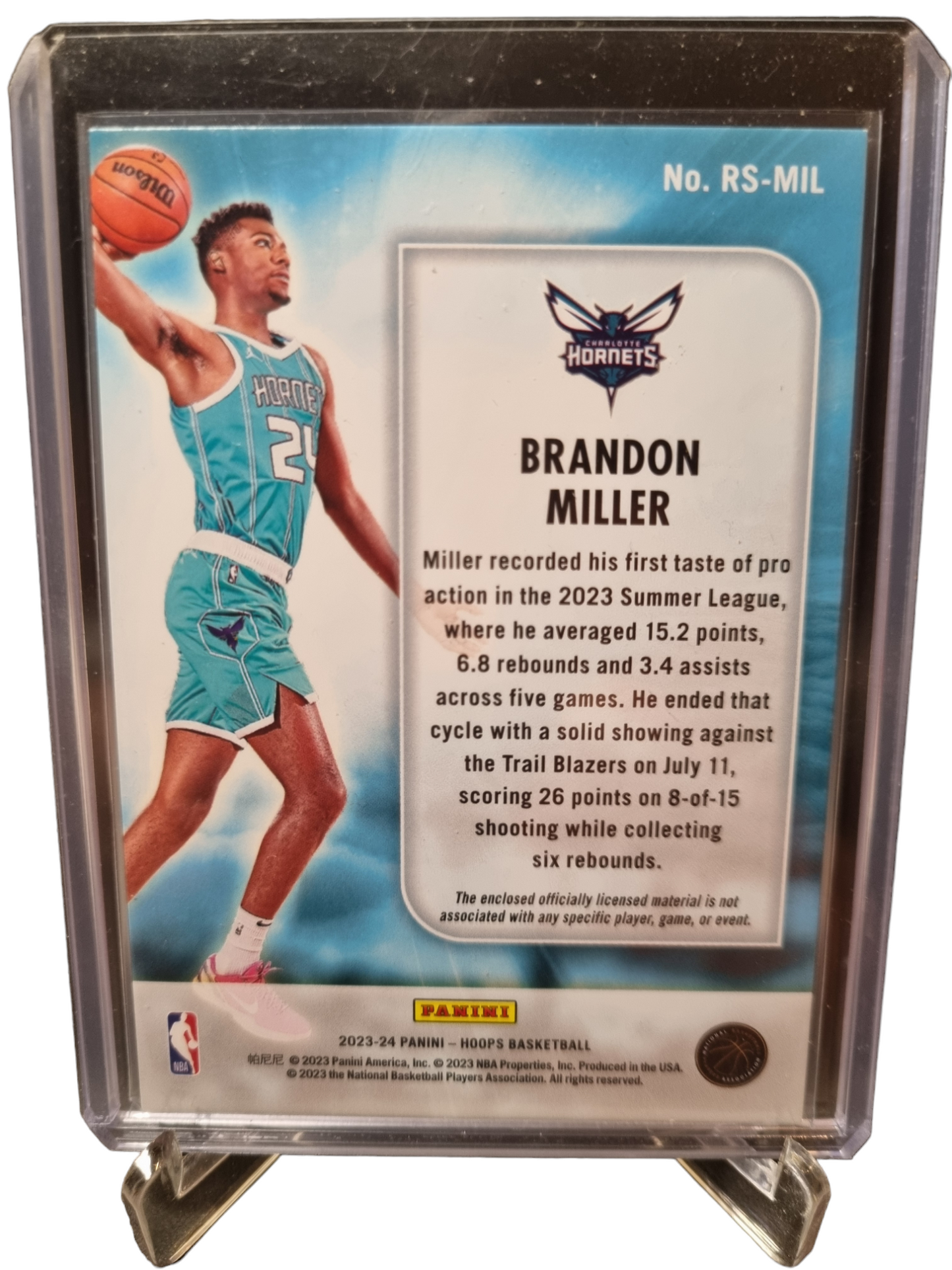 2023-24 Panini Hoops #RS-MIL Brandon Miller Rookie Card Rise N Shine Patch