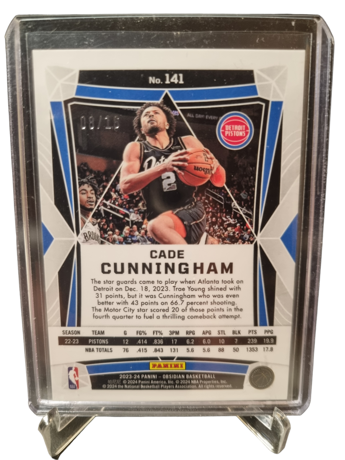 2023-24 Panini Obsidian #141 Cade Cunningham Aqua FOTL Exclusive 08/16