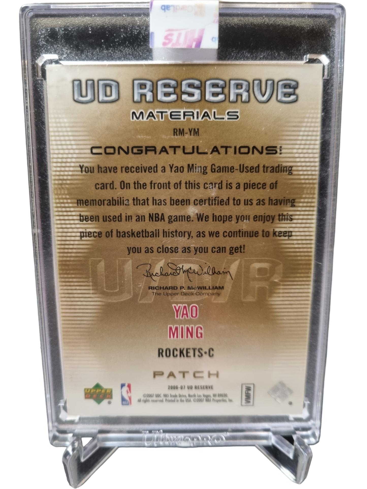 2006-07 Upper Deck Reserve #RM-YM Yao Ming UD Reserve Game Worn Patch 06/35