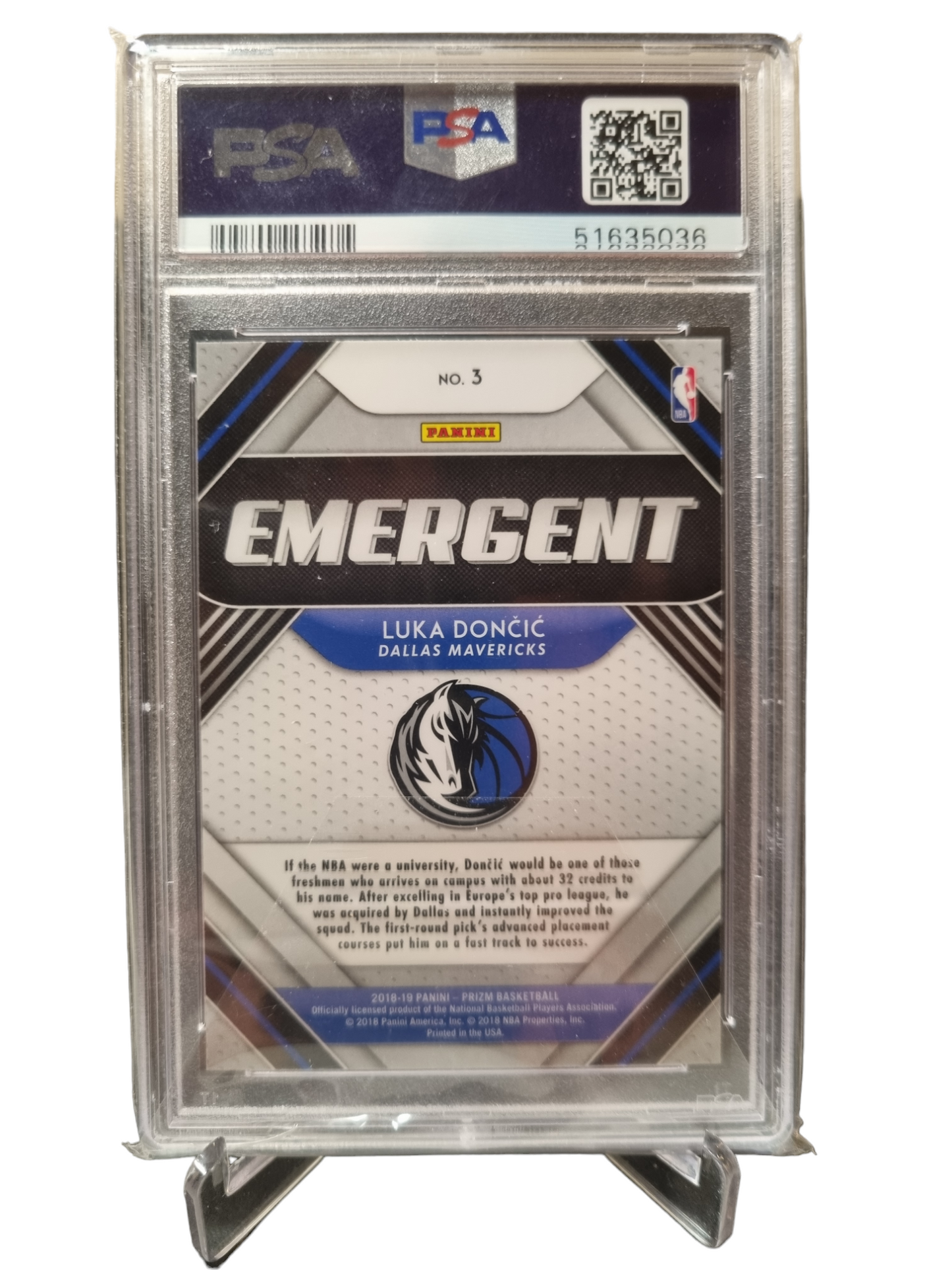 2018-19 Panini Prizm #3 Luka Doncic Rookie Card Emergent PSA 9 Mint