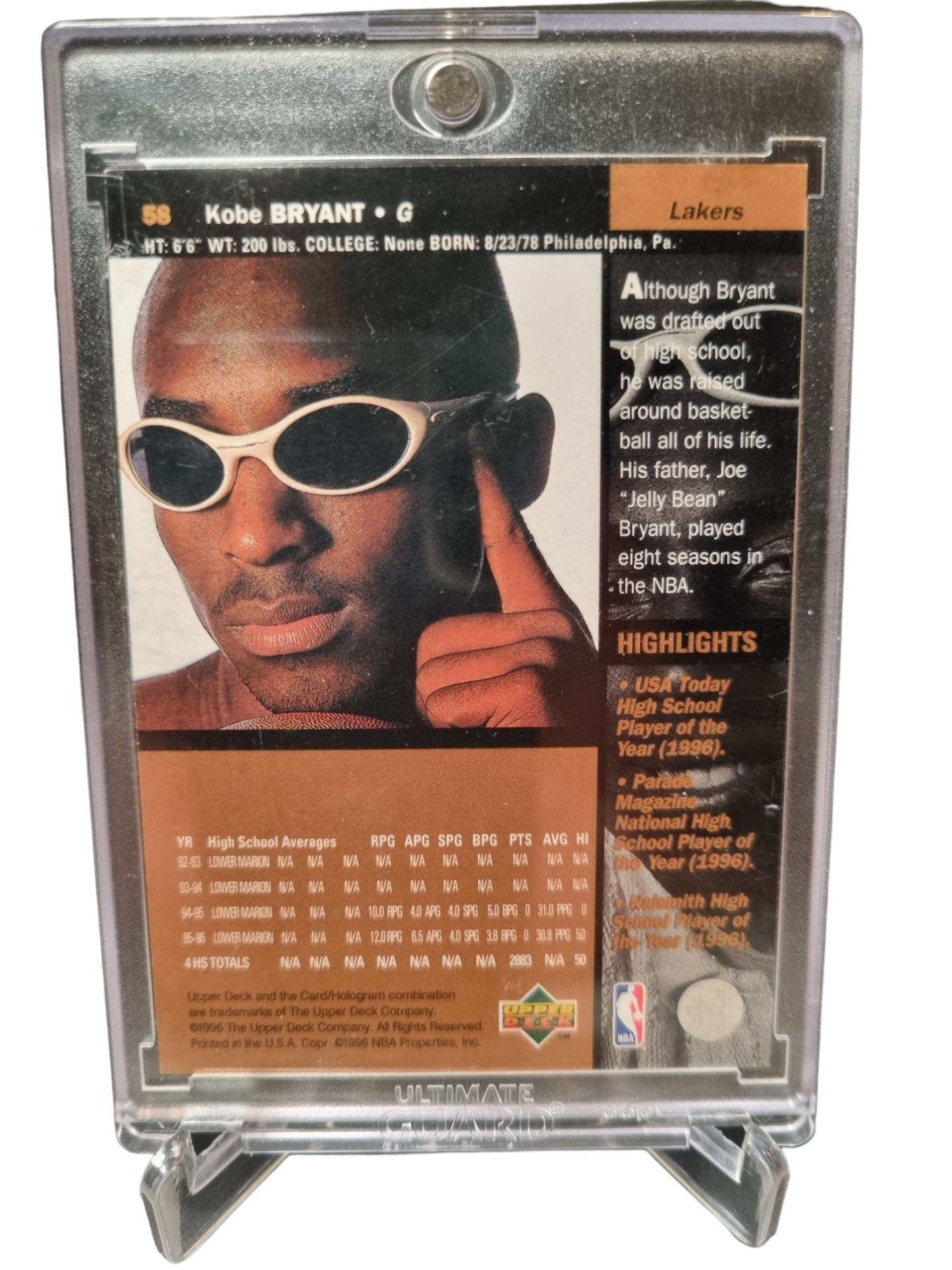 1996 Upper Deck #58 Kobe Bryant Rookie Card