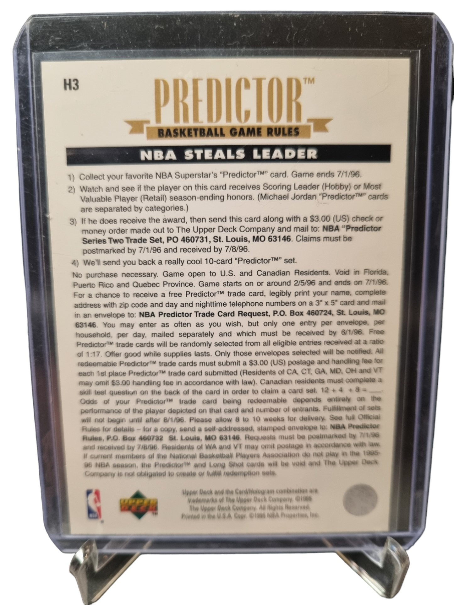 1995 Upper Deck #H3 Michael Jordan Predictor Gold Foil Steals Leader