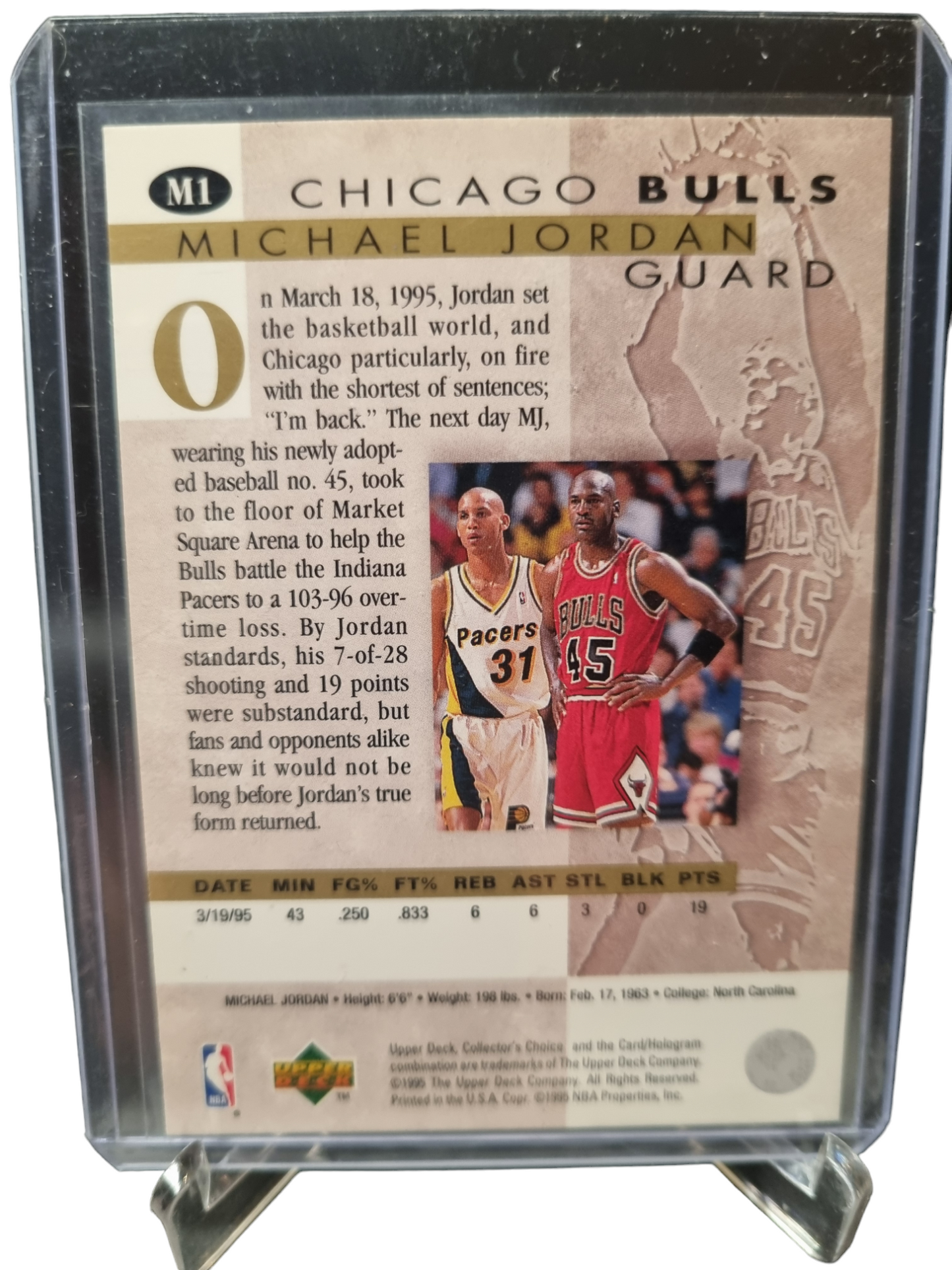 1995 Upper Deck #M1 Michael Jordan 45 Jordan Hes Back