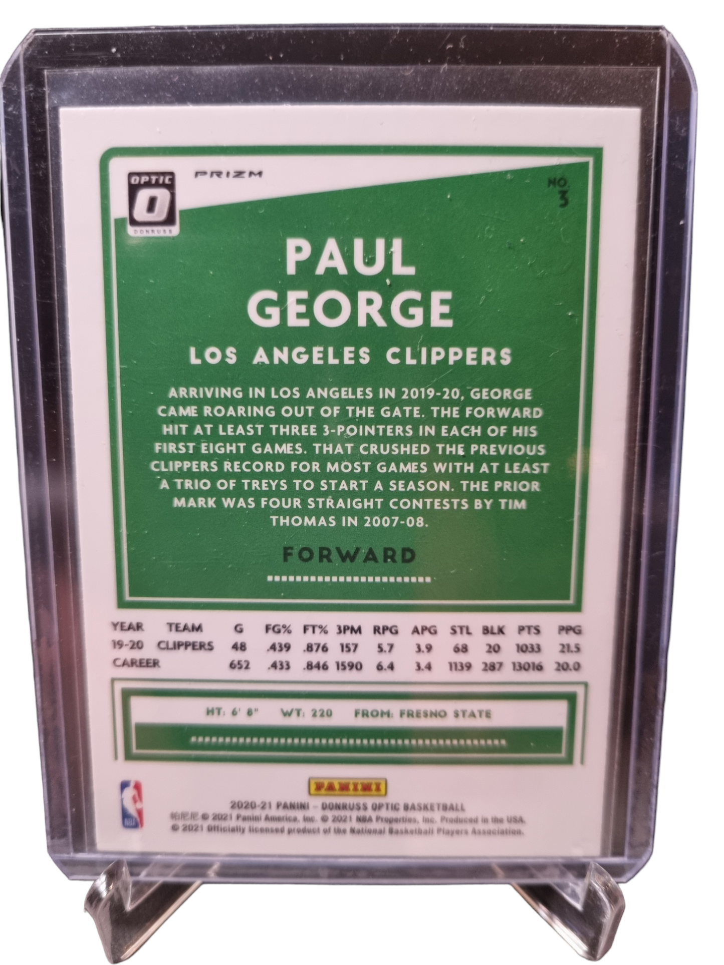 2020-21 Panini Donruss Optic #13 Paul George Purple Prizm