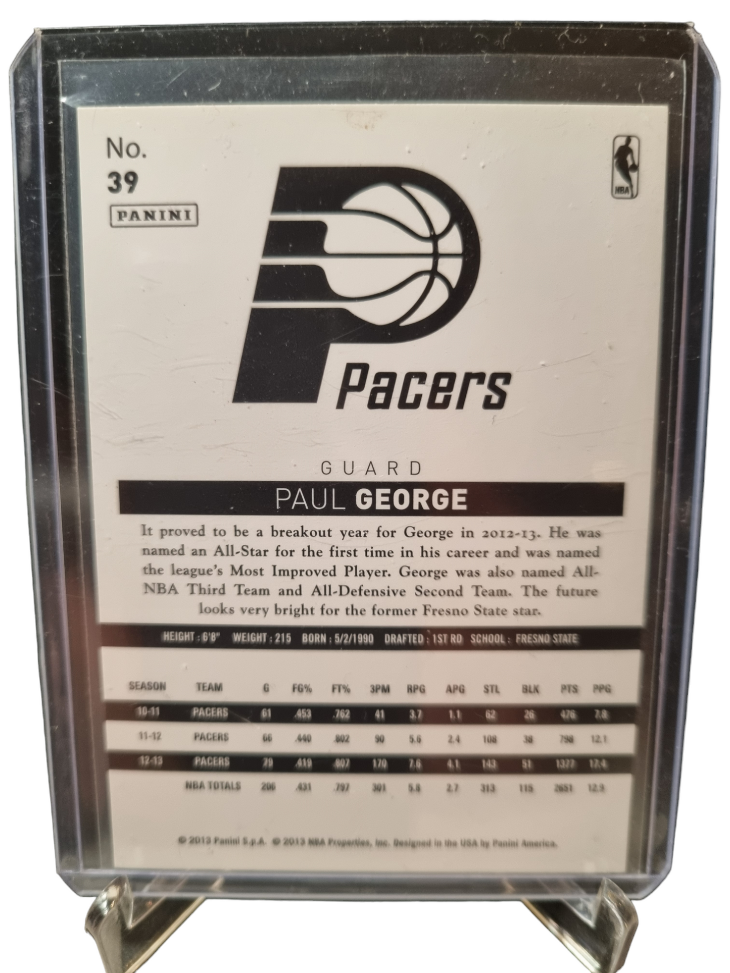 2013 Panini #39 Paul George Gold Foil Signature