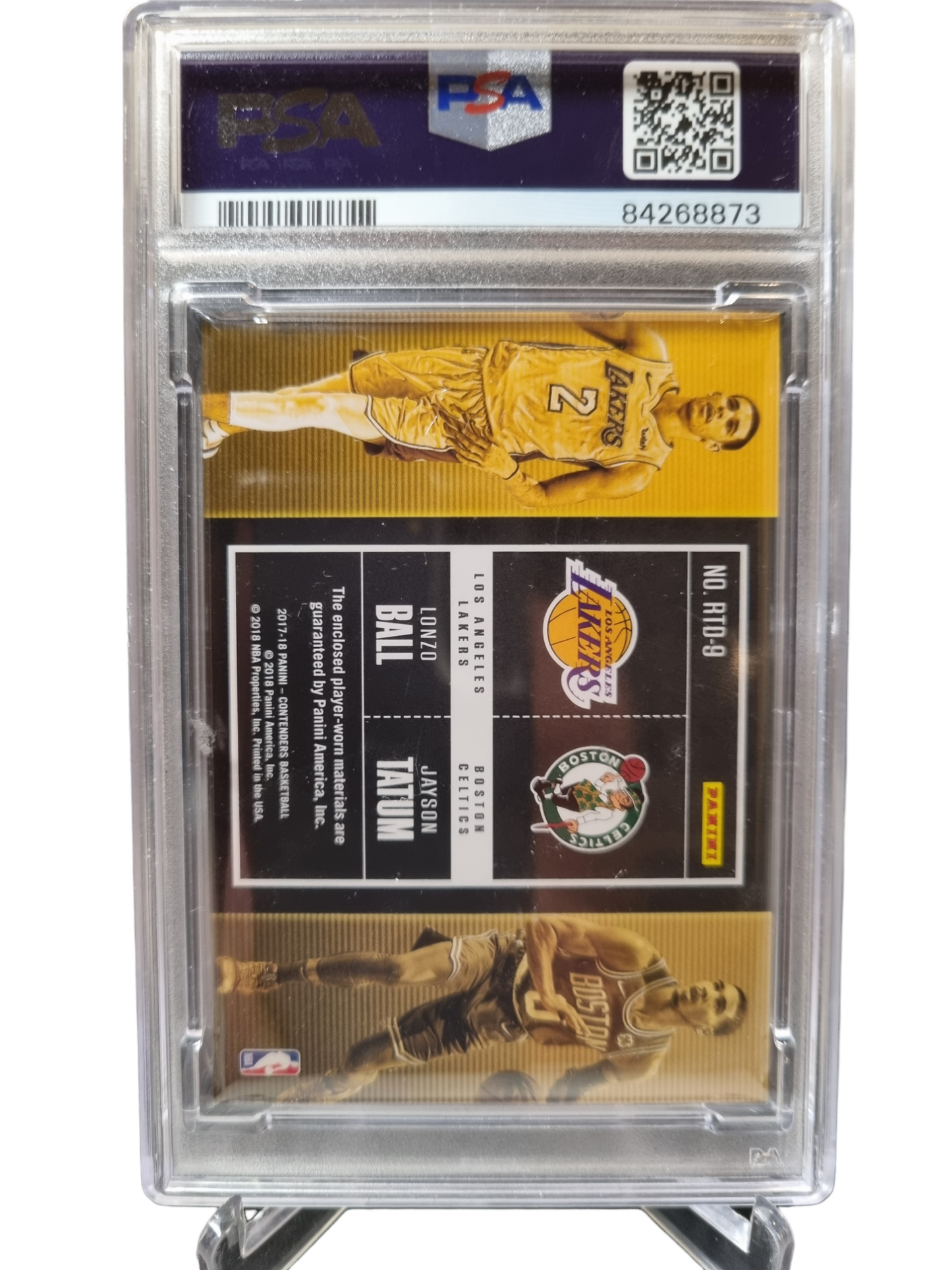 2017 Panini Contenders #RTD9 Jayson Tatum/Lonzo Ball Rookie Card Duel Ticket Game Worn Patches PSA8 Near Mint