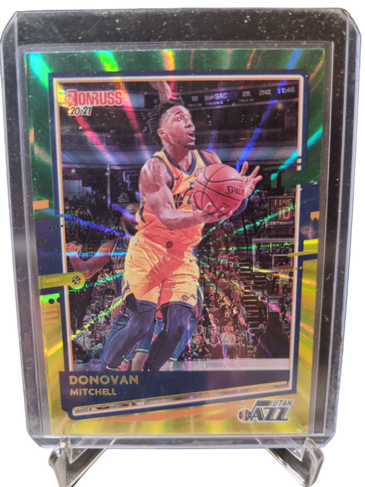 2020-21 Panini Donruss #128 Donovan Mitchell City Yellow/Green Laser Holo