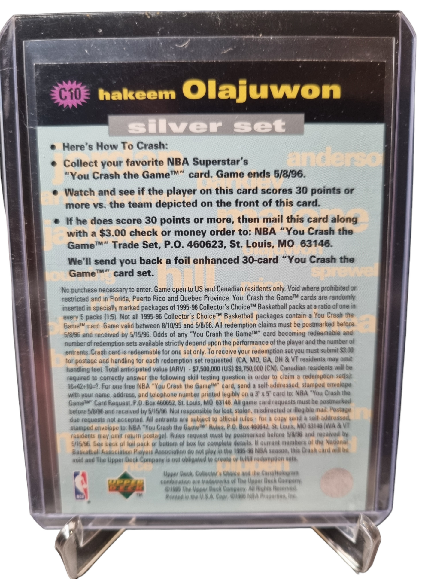 1995 Upper Deck #C10 Hakeem Olajuwon Crash The Game Silver