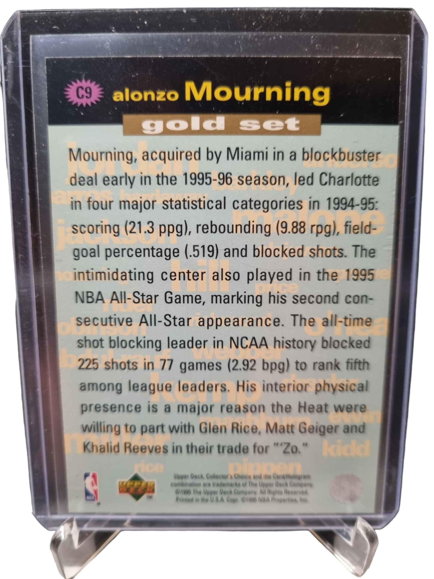 1995 Upper Deck #C9 Alonzo Mourning Crash The Game Gold