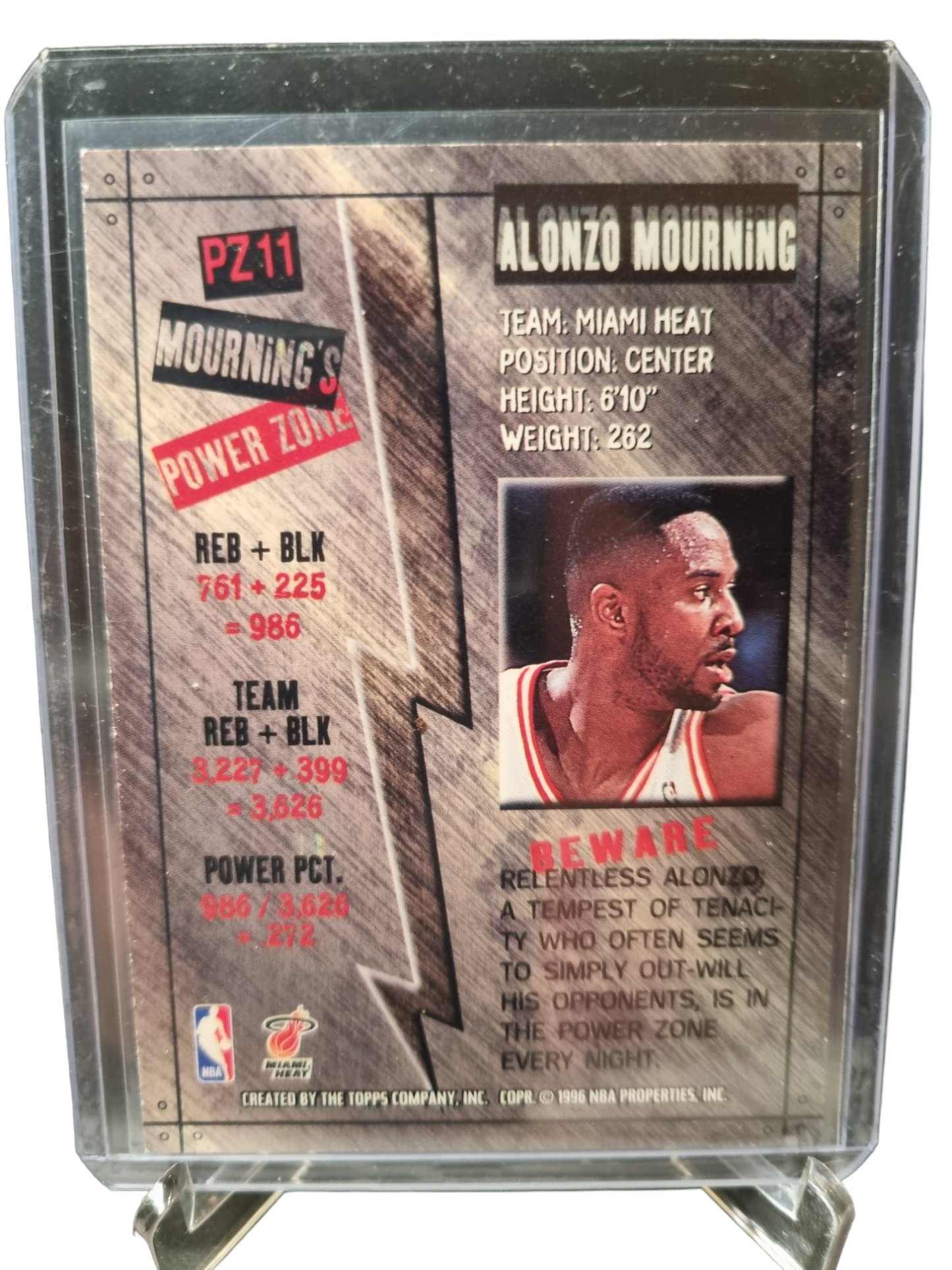 1996 Topps Stadium Club #PZ11 Alonzo Mourning Power Zone Gold Medal Edition