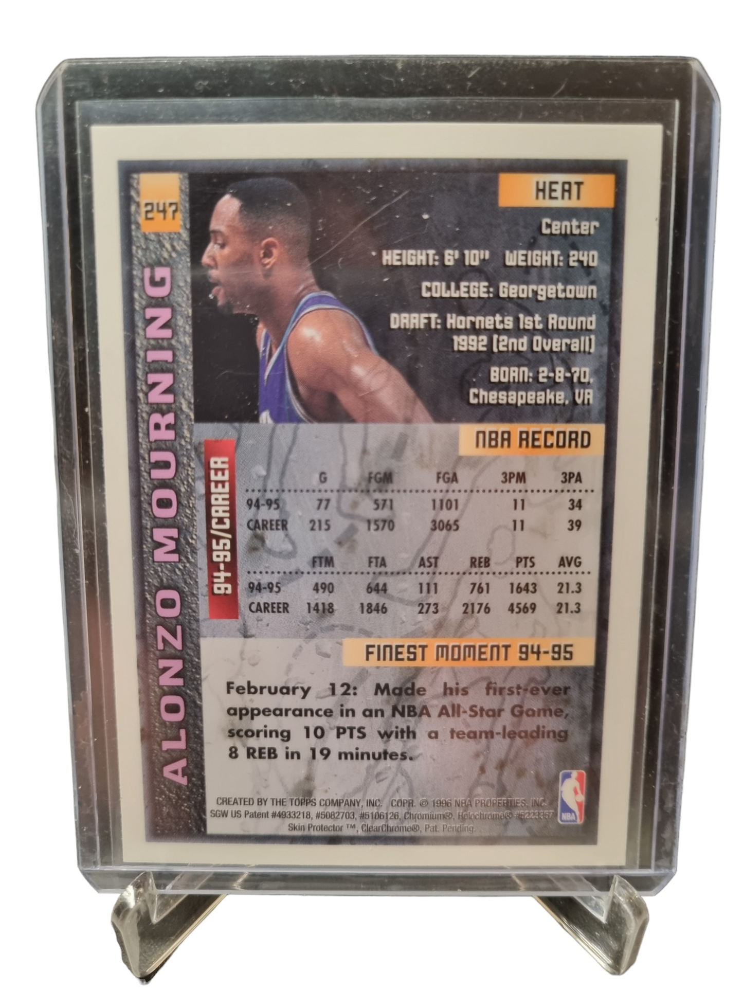 1996 Topps Finest #247 Alonzo Mourning Blue With Protective Coating