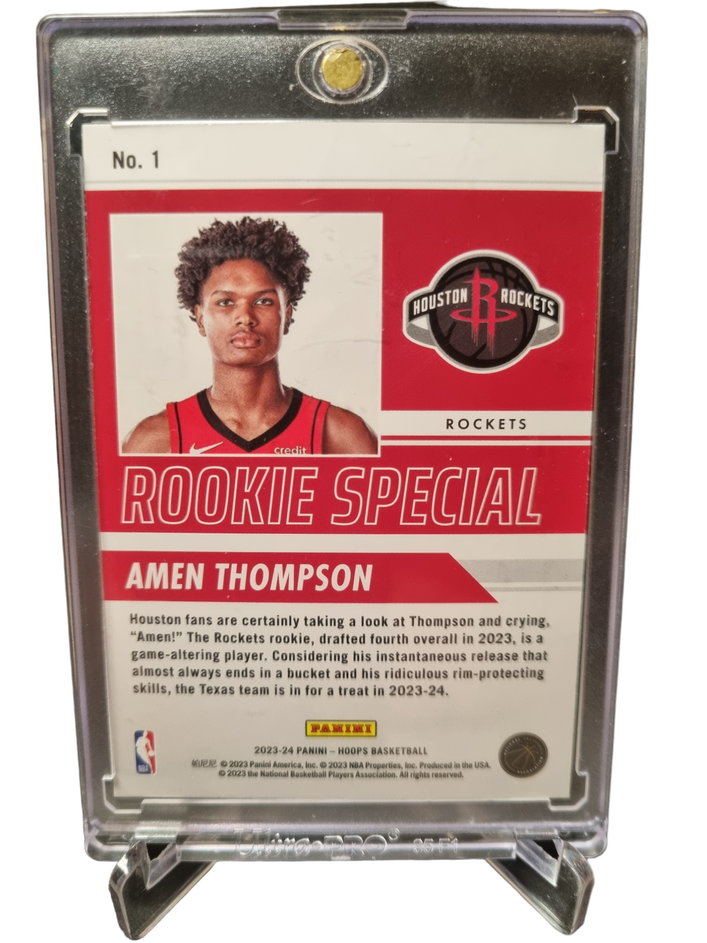 2023-24 Hoops #1 Amen Thompson Rookie Card Rookie Special Holo