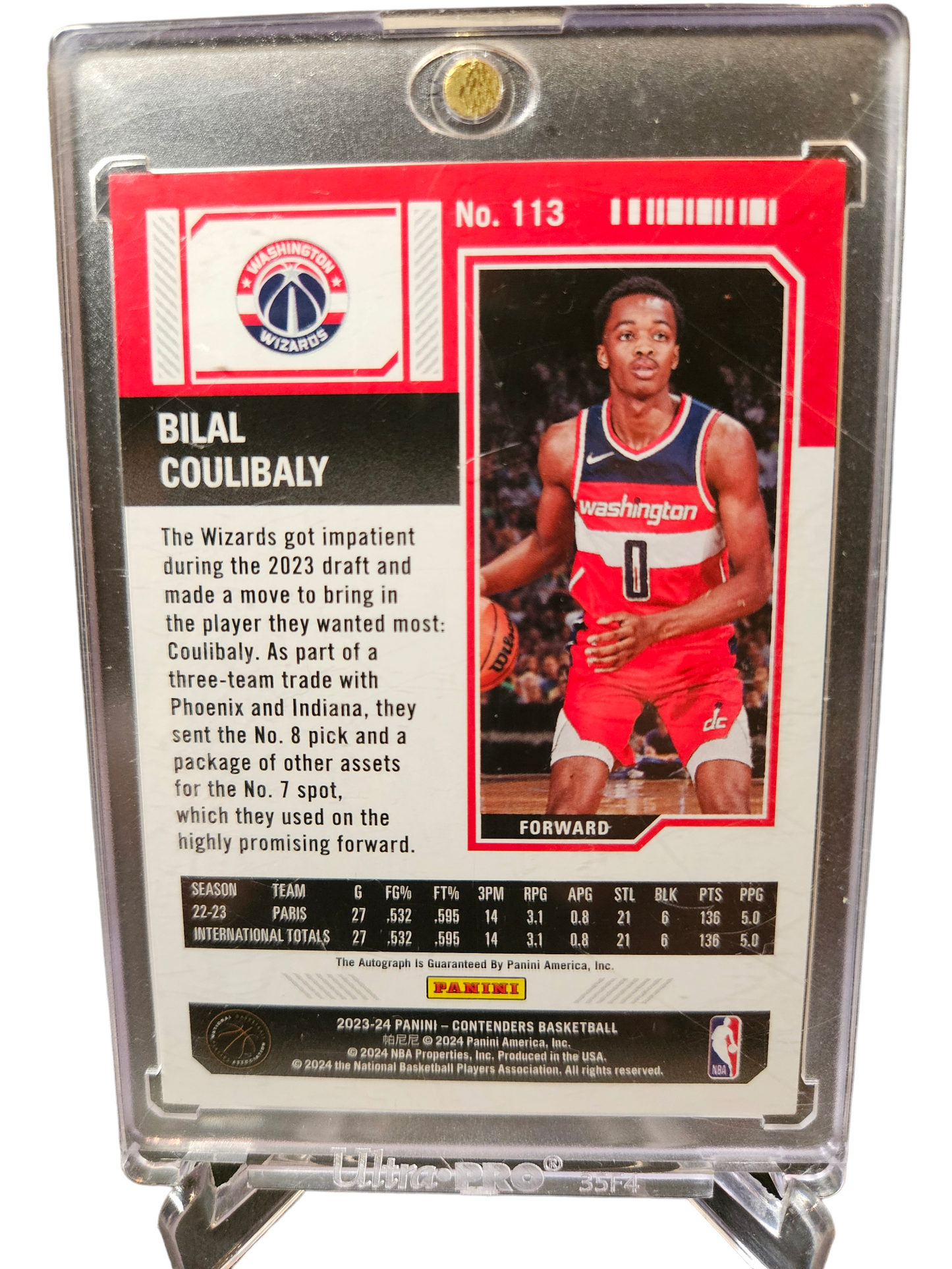 2023-24 Panini Contenders Optic #113 Bilal Coulibaly Rookie Ticket On Card Autograph