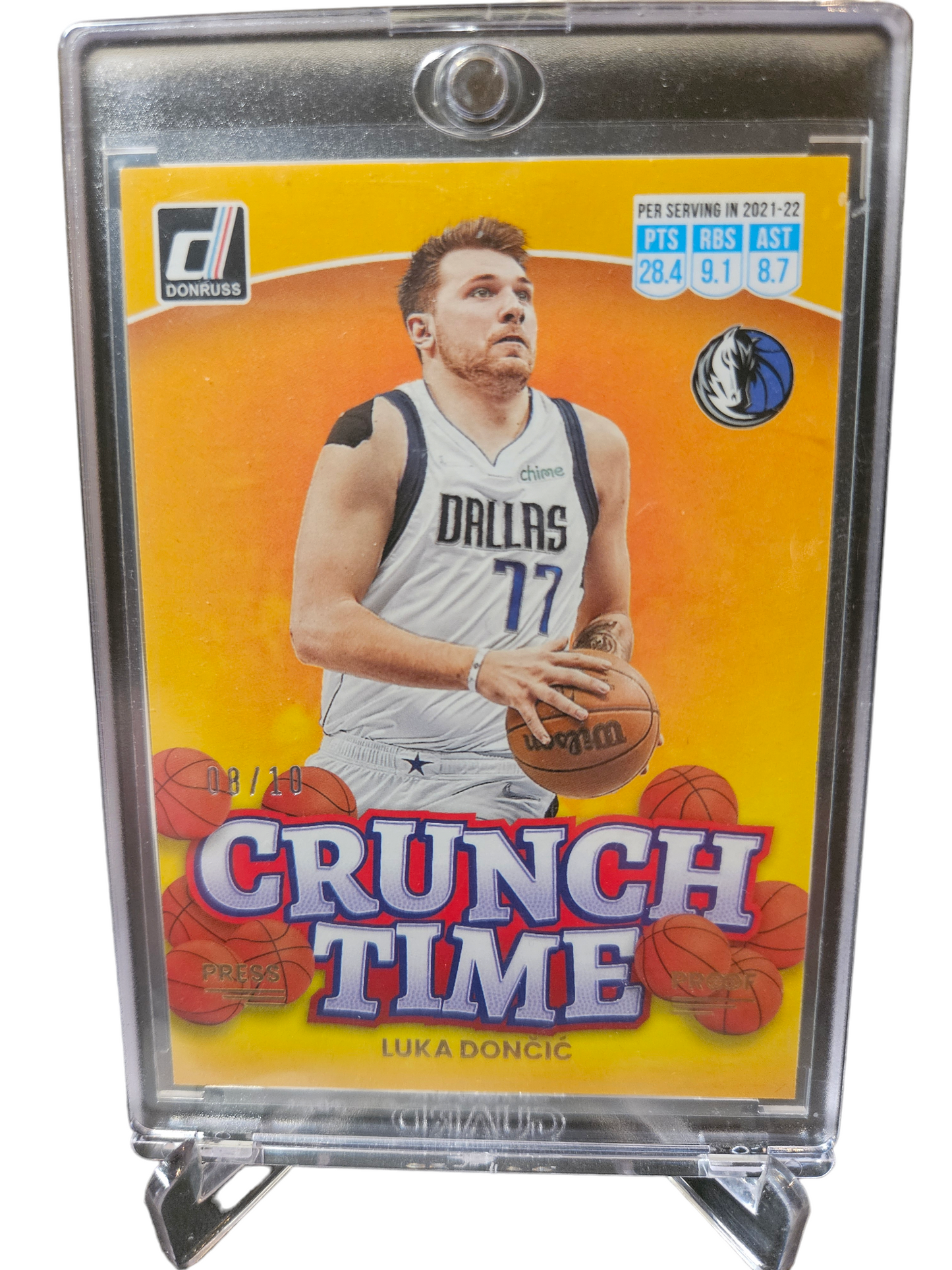 2022-23 Panini Donruss #1 Luka Doncic Crunch Time Gold Press Proof 08/10