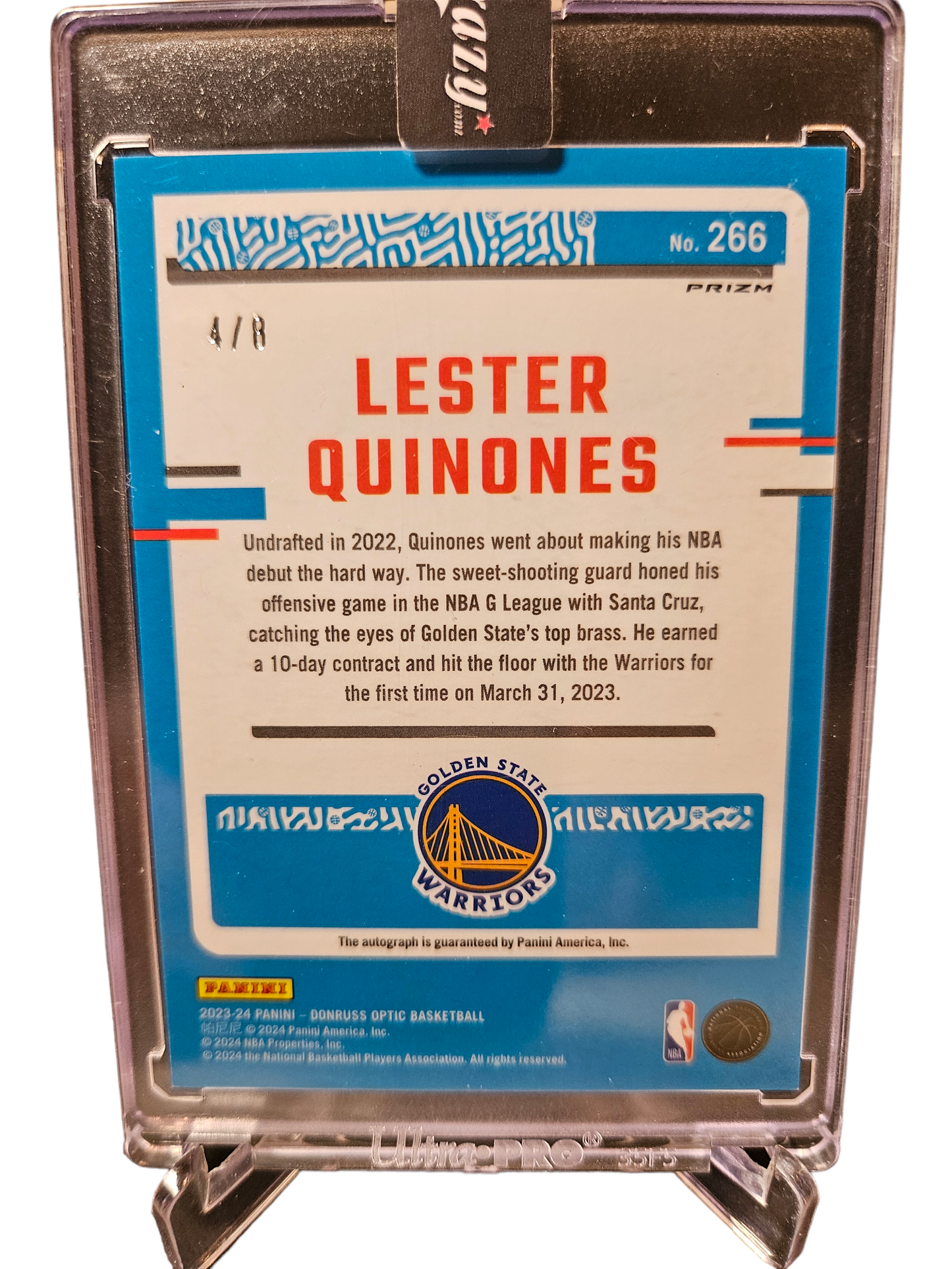 2023-24 Panini Donruss Optic Choice #266 Lester Quinones Rated Rookie On Card Autograph Black Gold Choice 4/8