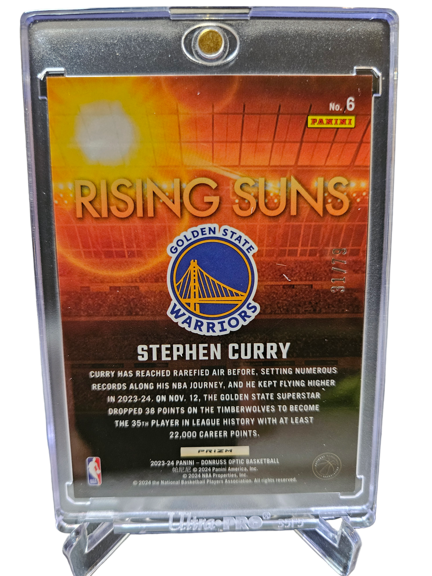 2023-24 Panini Donruss Optic #6 Stephen Curry Rising Suns Holo Pink Velocity 31/79