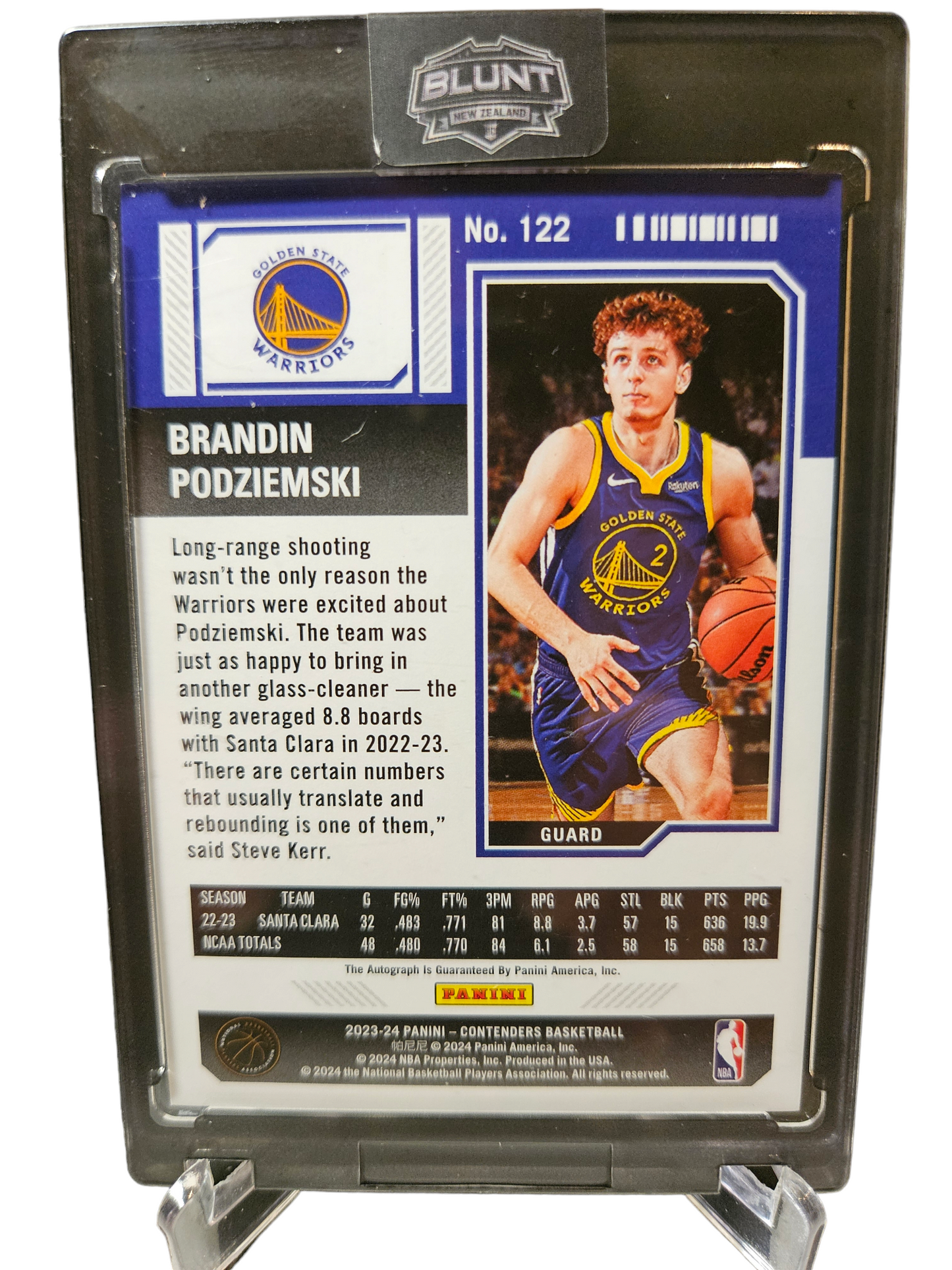 2023-24 Panini Contenders #122 Brandin Podziemski Rookie Card Play Off Ticket On Card Autograph Holo 64/99