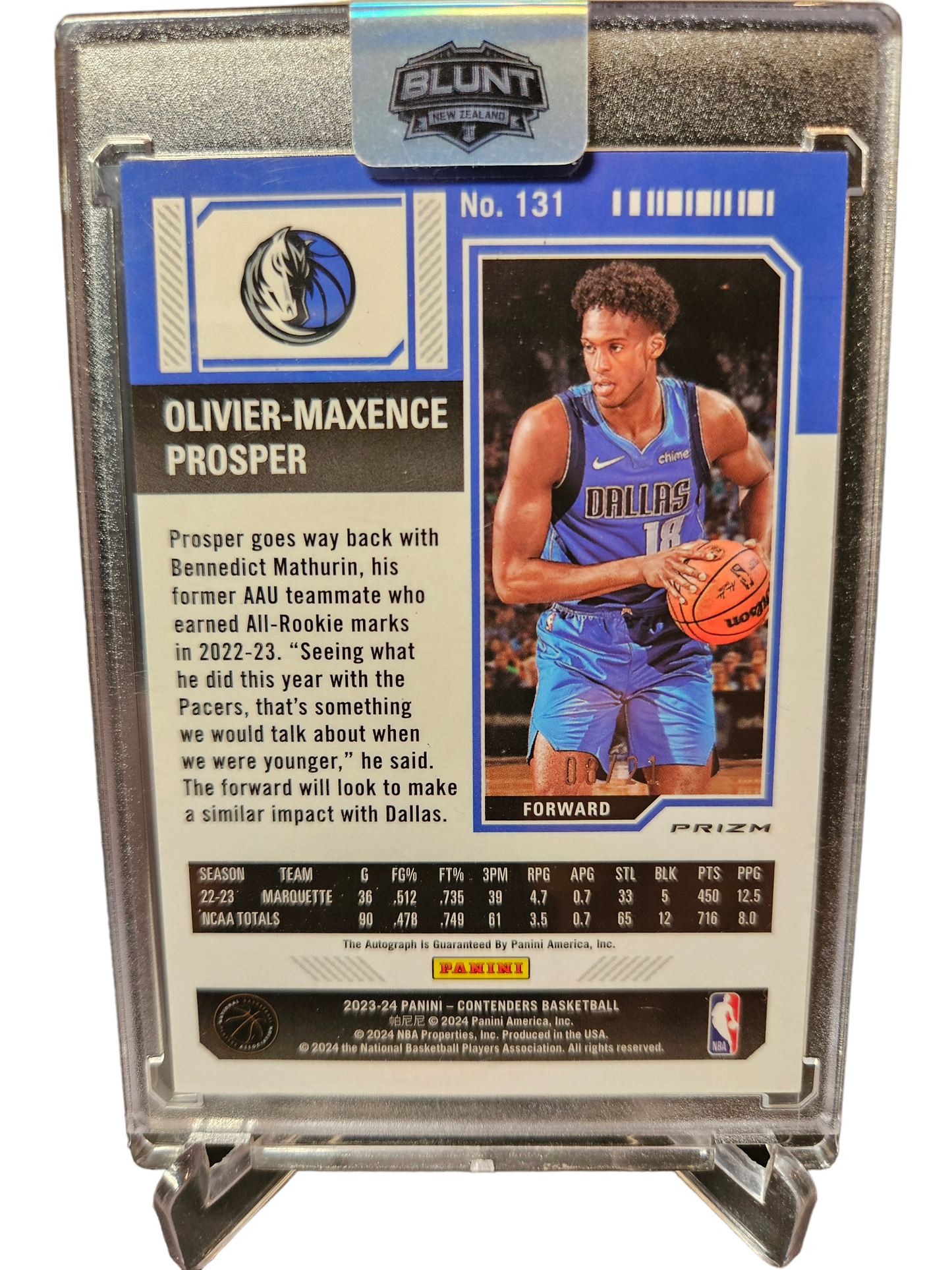 2023-24 Panini Contenders #131 Oliver-Maxence Prosper Rookie Card Season Ticket Blue Simmer On Card Autograph 08/21