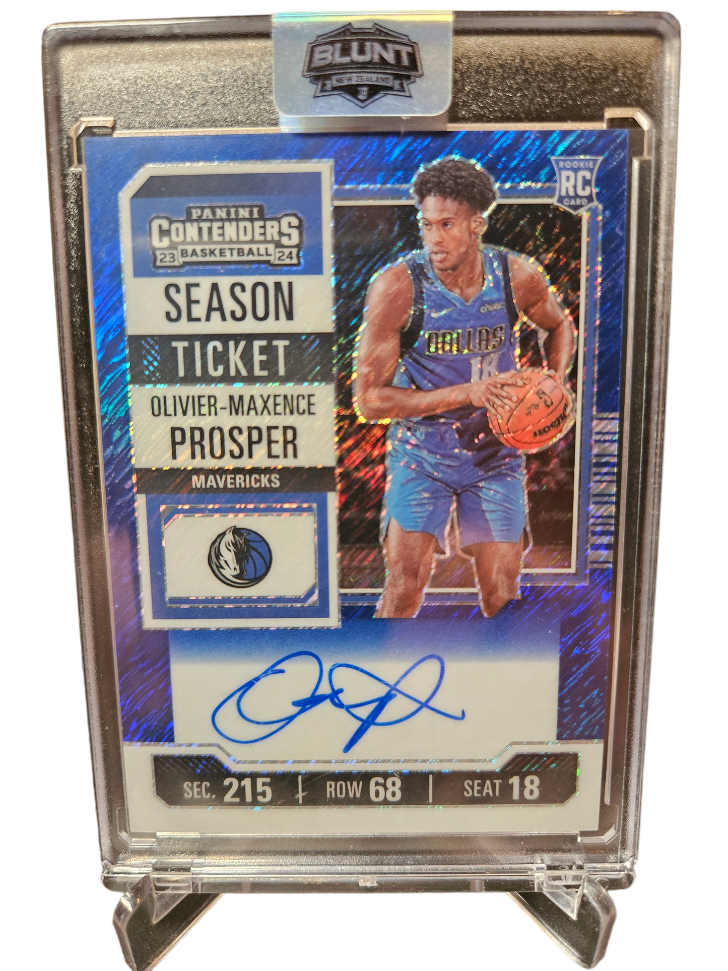 2023-24 Panini Contenders #131 Oliver-Maxence Prosper Rookie Card Season Ticket Blue Simmer On Card Autograph 08/21