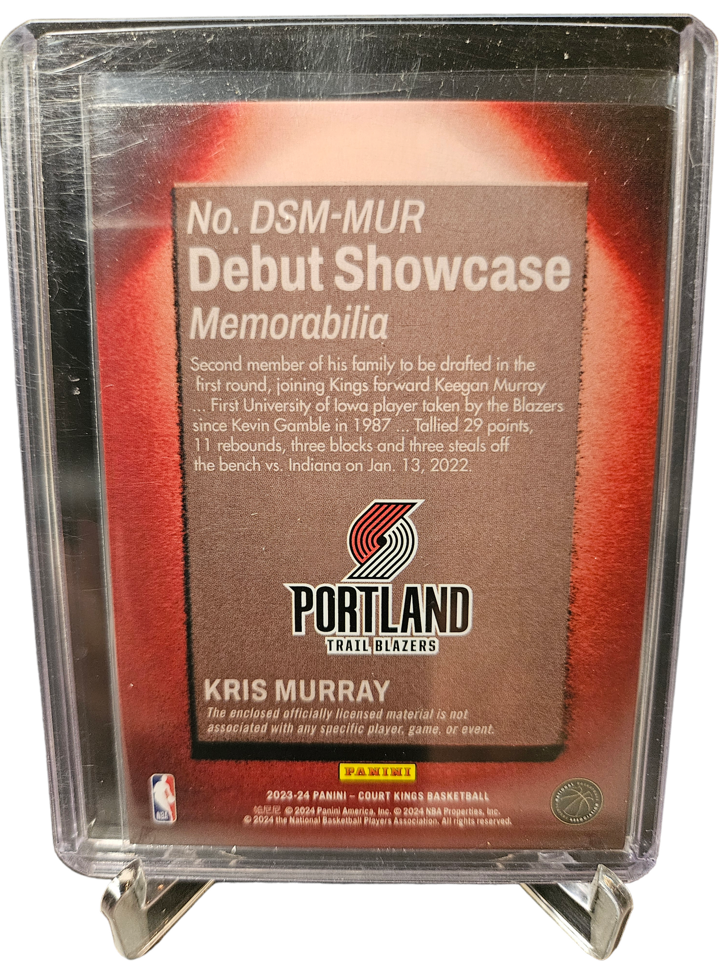 2023-24 Panini Court Kings #DSM-MUR Kris Murray Rookie Card Patch