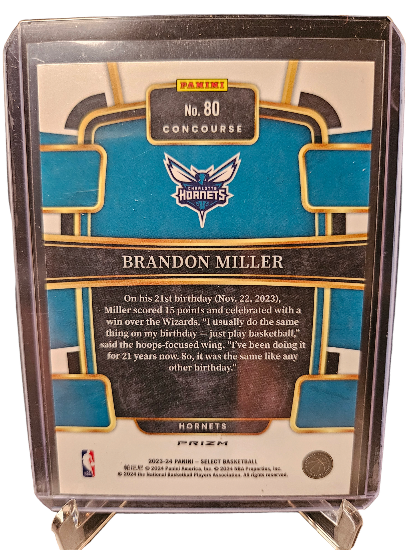 2023-24 Panini Select #80 Brandon Miller Rookie Card Blue Silver Prizm