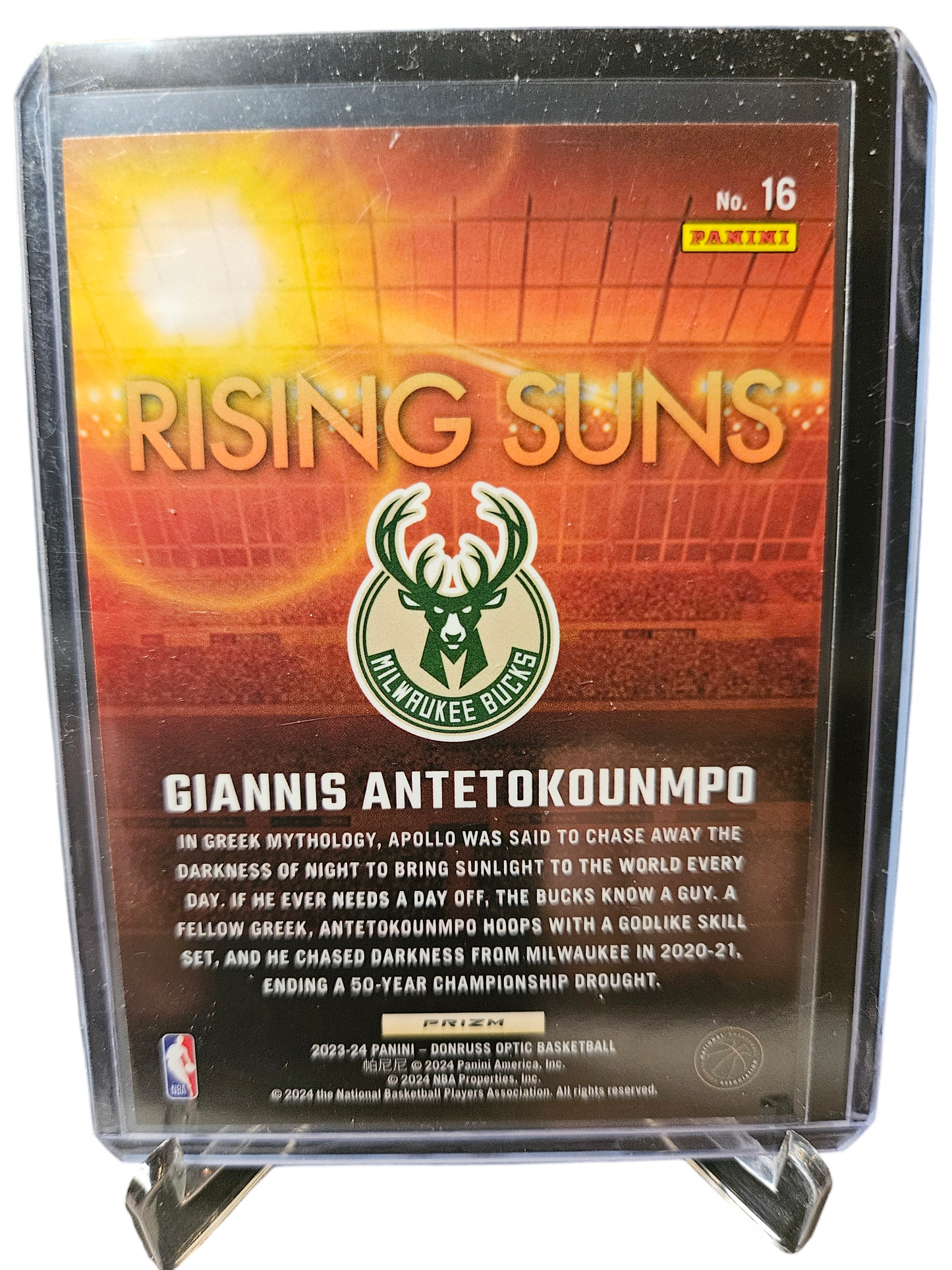 2023-24 Panini Donruss Optic #16 Giannis Antetokounmpo Rising Suns Holo