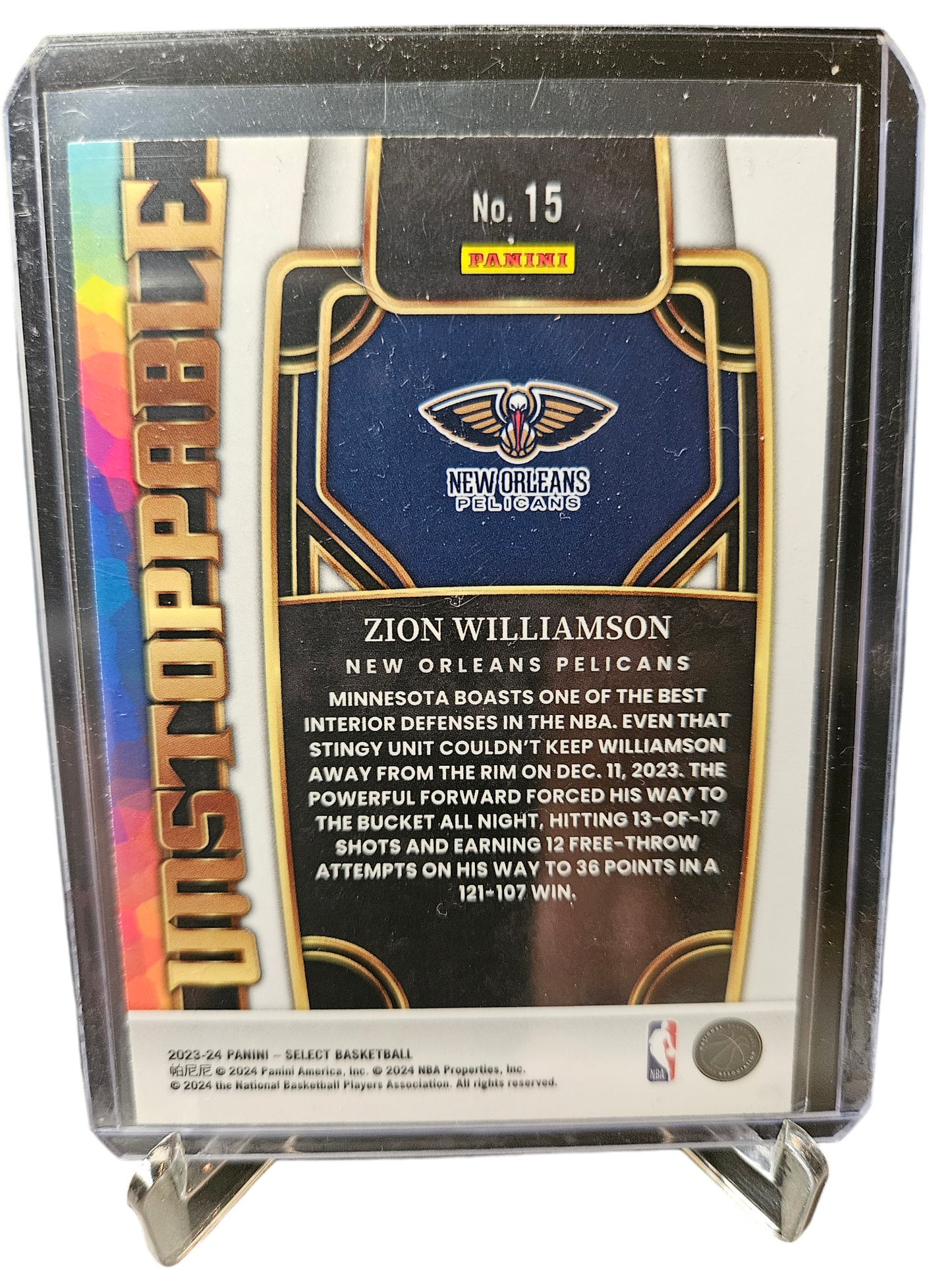 2023-24 Panini Select #15 Zion Williamson Unstoppable