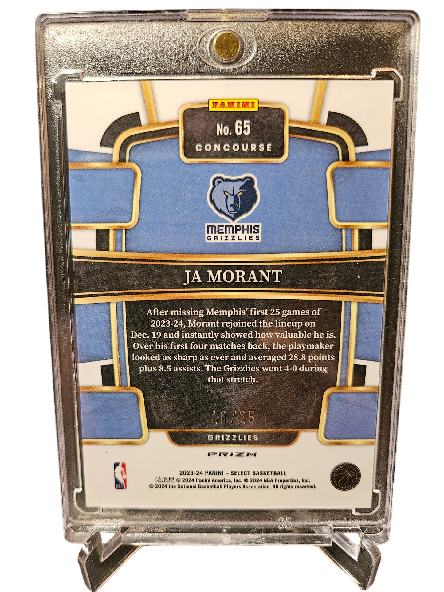 2023-24 Panini Select #65 JA Morant Concourse Blue Disco Prizm 10/25