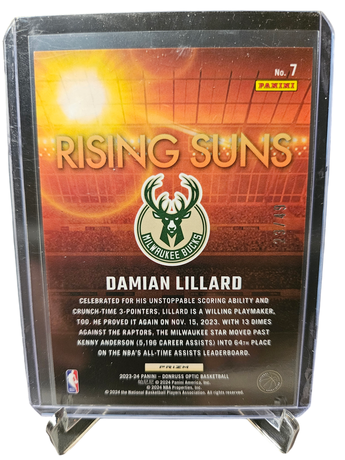 2023-24 Panini Donruss Optic #7 Damian Lillard Rising Suns Holo Prizm 23/49